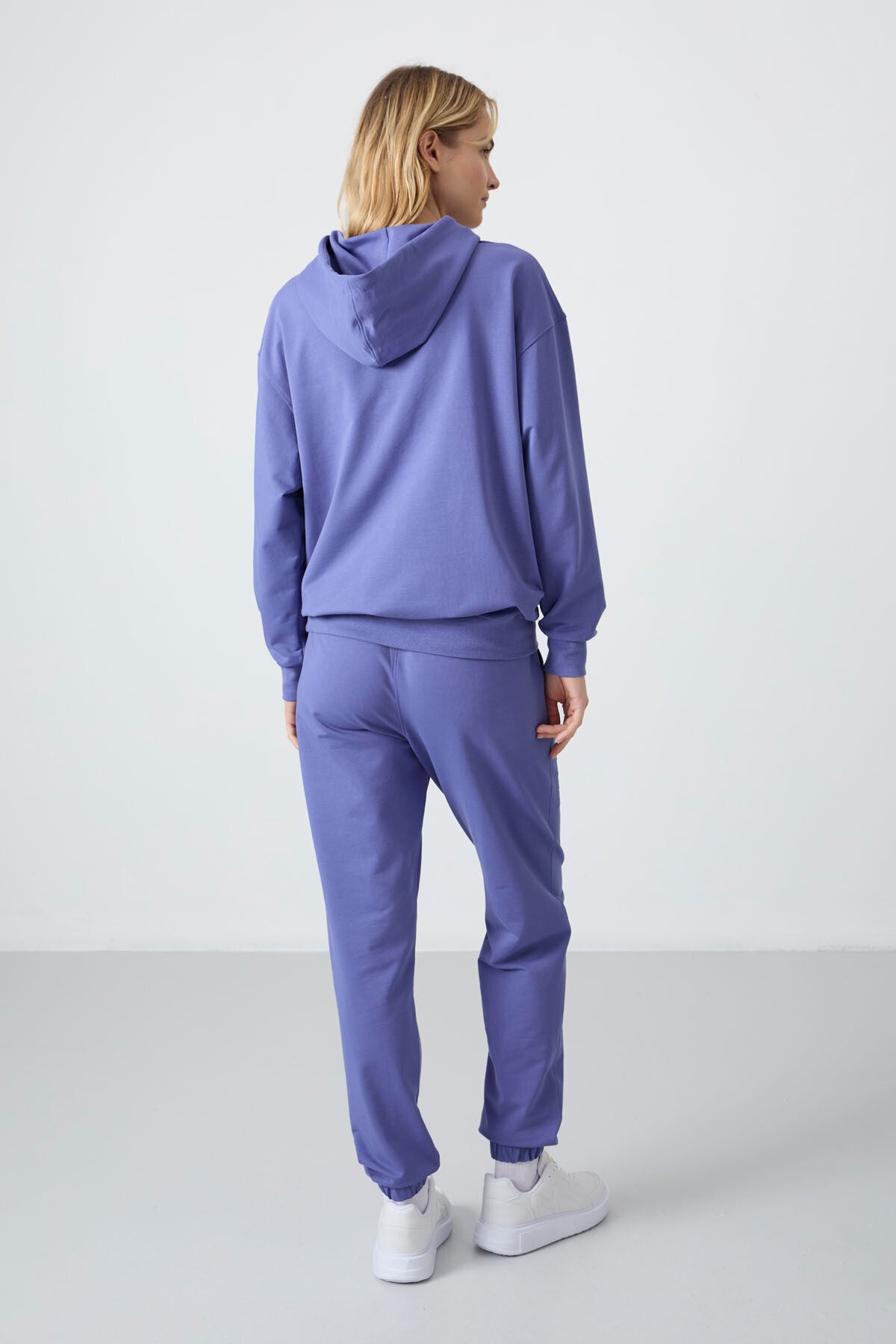 Plato Hooded Kangaroo Pocket Oversize Elastic Cuffed Women's Tracksuit Set - 95288