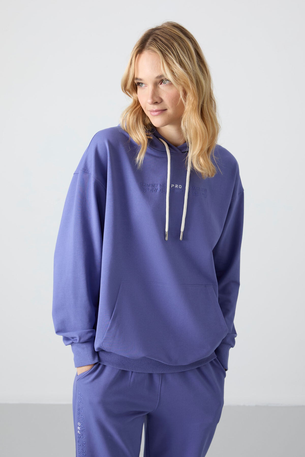 Plato Hooded Kangaroo Pocket Oversize Elastic Cuffed Women's Tracksuit Set - 95288