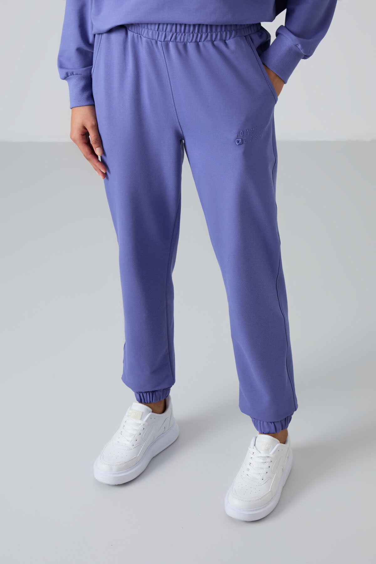 Plato Basic Cotton O Neck Oversize Elastic Cuff Women's Tracksuit Set - 95287