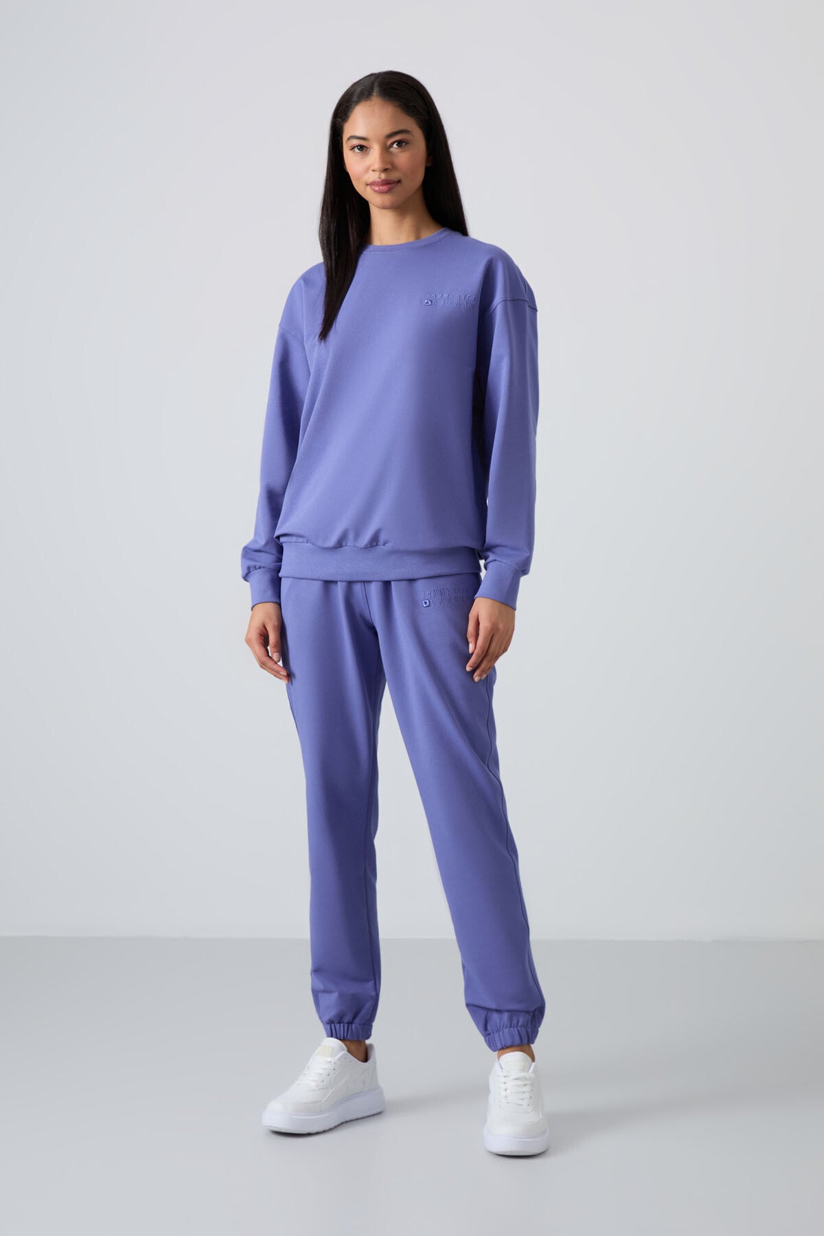 Plato Basic Cotton O Neck Oversize Elastic Cuff Women's Tracksuit Set - 95287