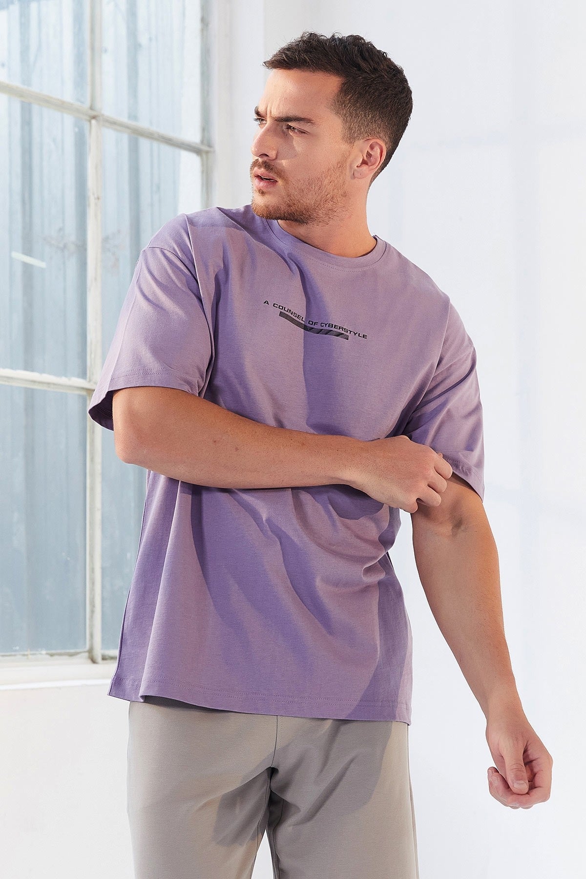 Plato Print O Collar Men's Oversize T-Shirt - 87984