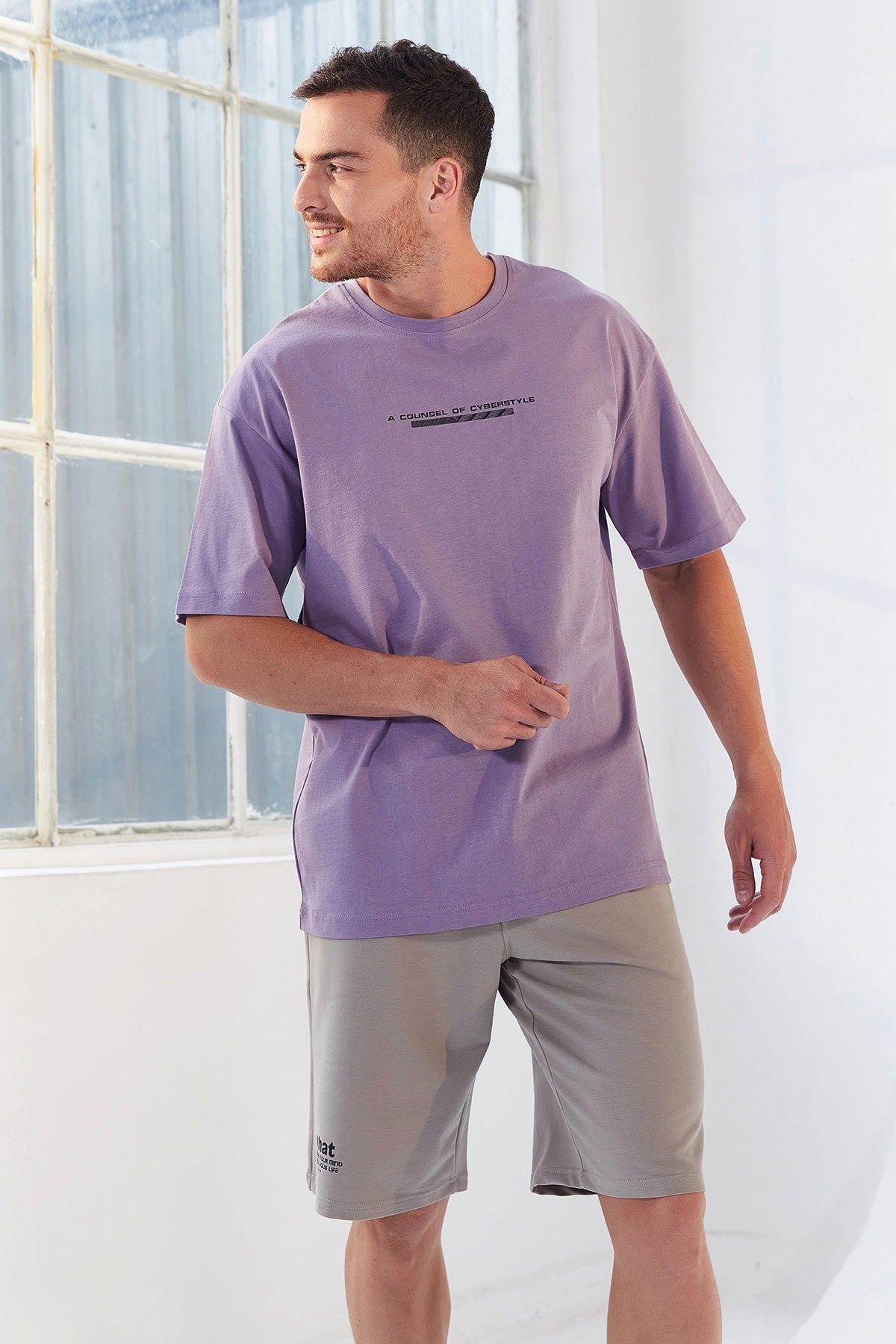 Plato Print O Collar Men's Oversize T-Shirt - 87984