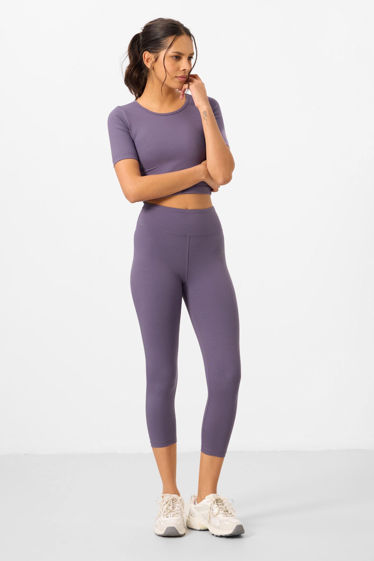 Plato High Waist Capri-Crop T-Shirt Slim Fit Women's Tights Set - 95285