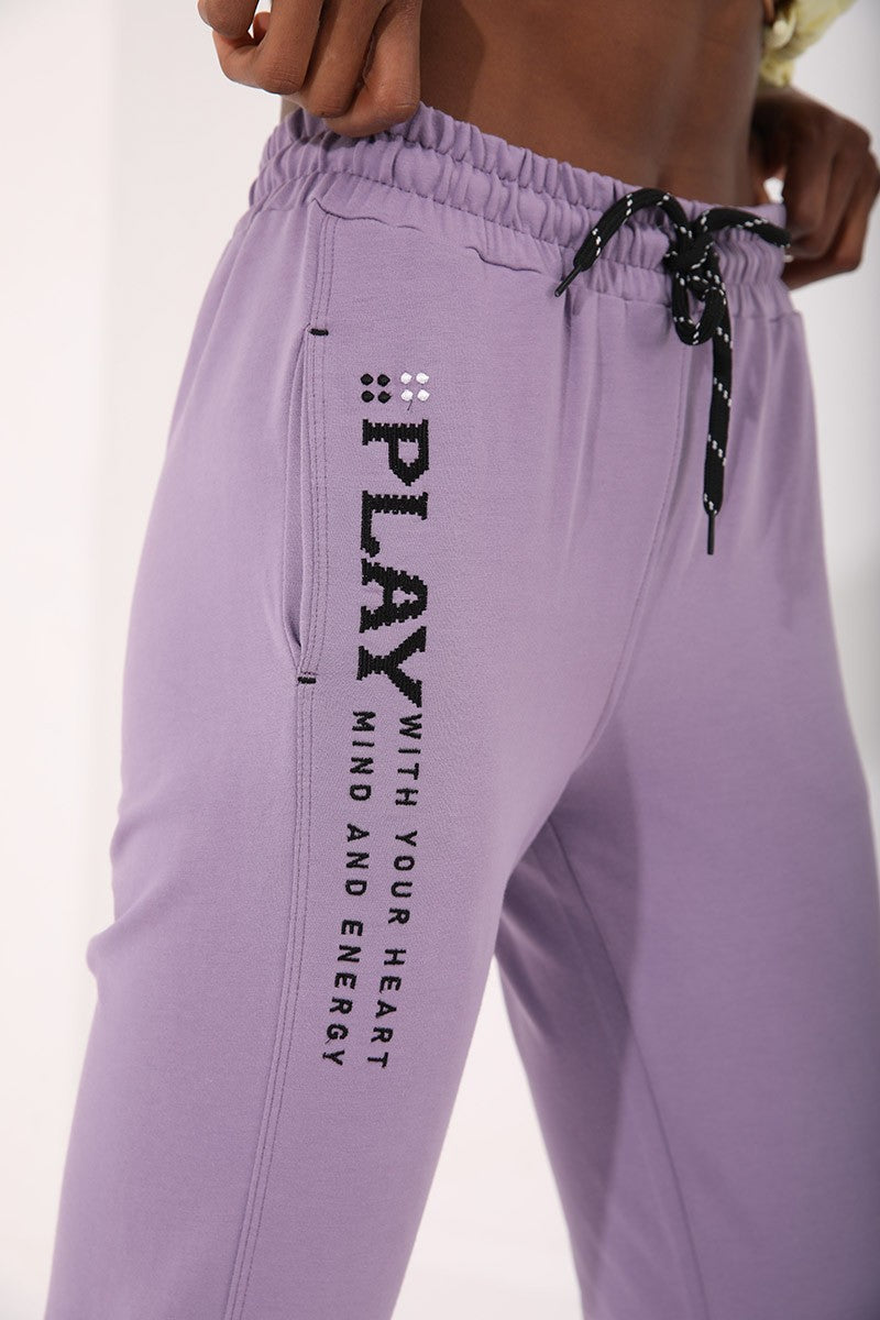 Plato High Waist Embroidered Comfort Fit Elastic Cuff Women's Tracksuit Bottom - 94573