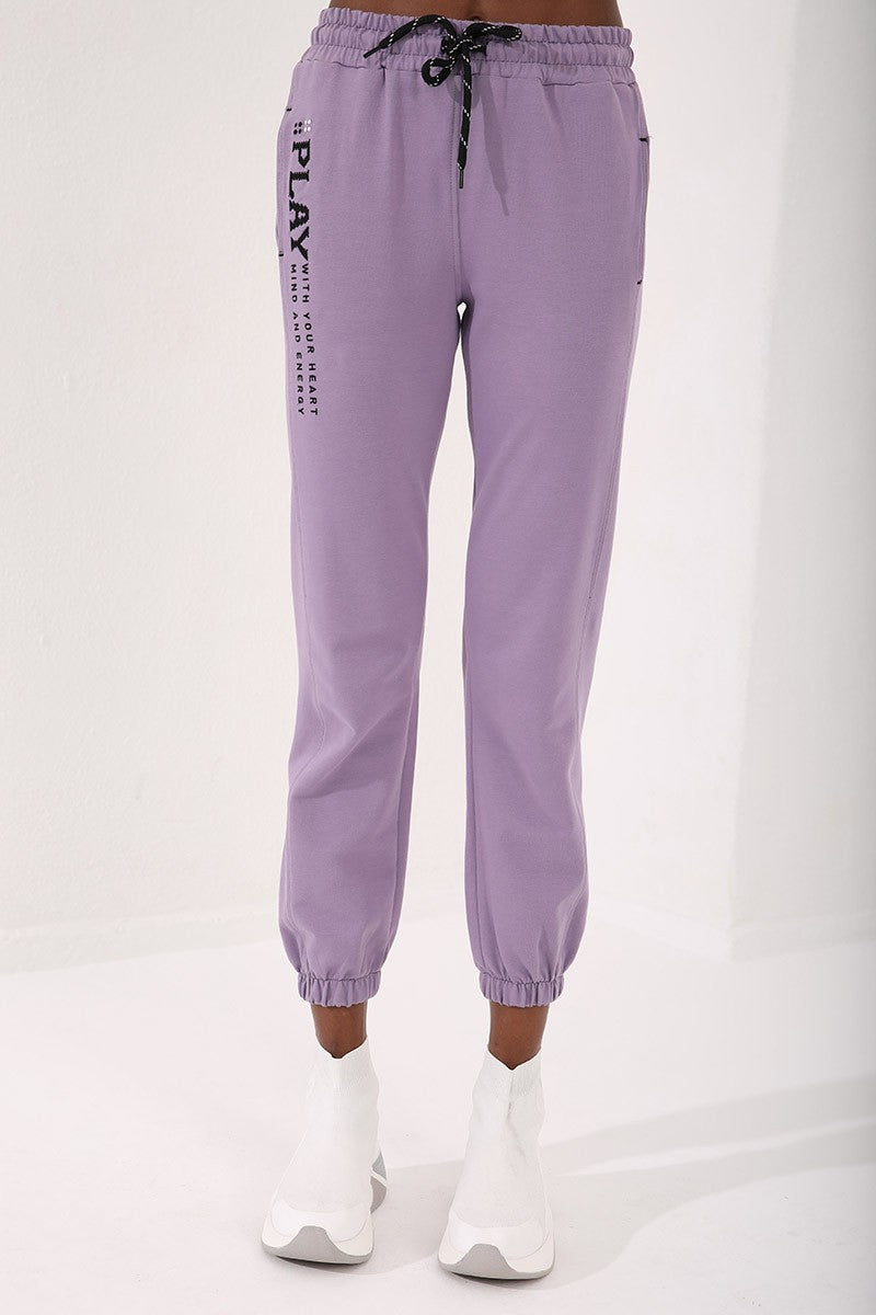 Plato High Waist Embroidered Comfort Fit Elastic Cuff Women's Tracksuit Bottom - 94573