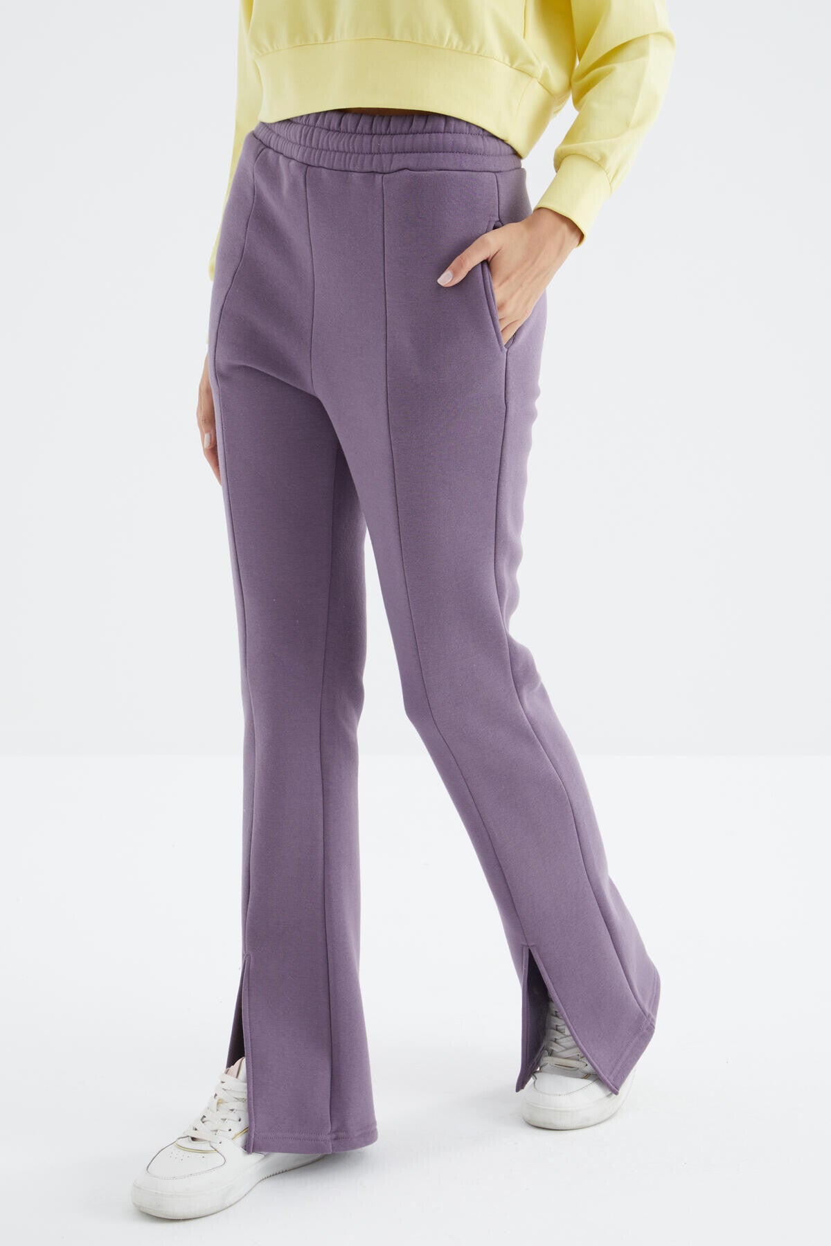 Plato High Waist Front Slit Detailed Side Pocket Comfortable Fit Women's Tracksuit Bottom - 94625