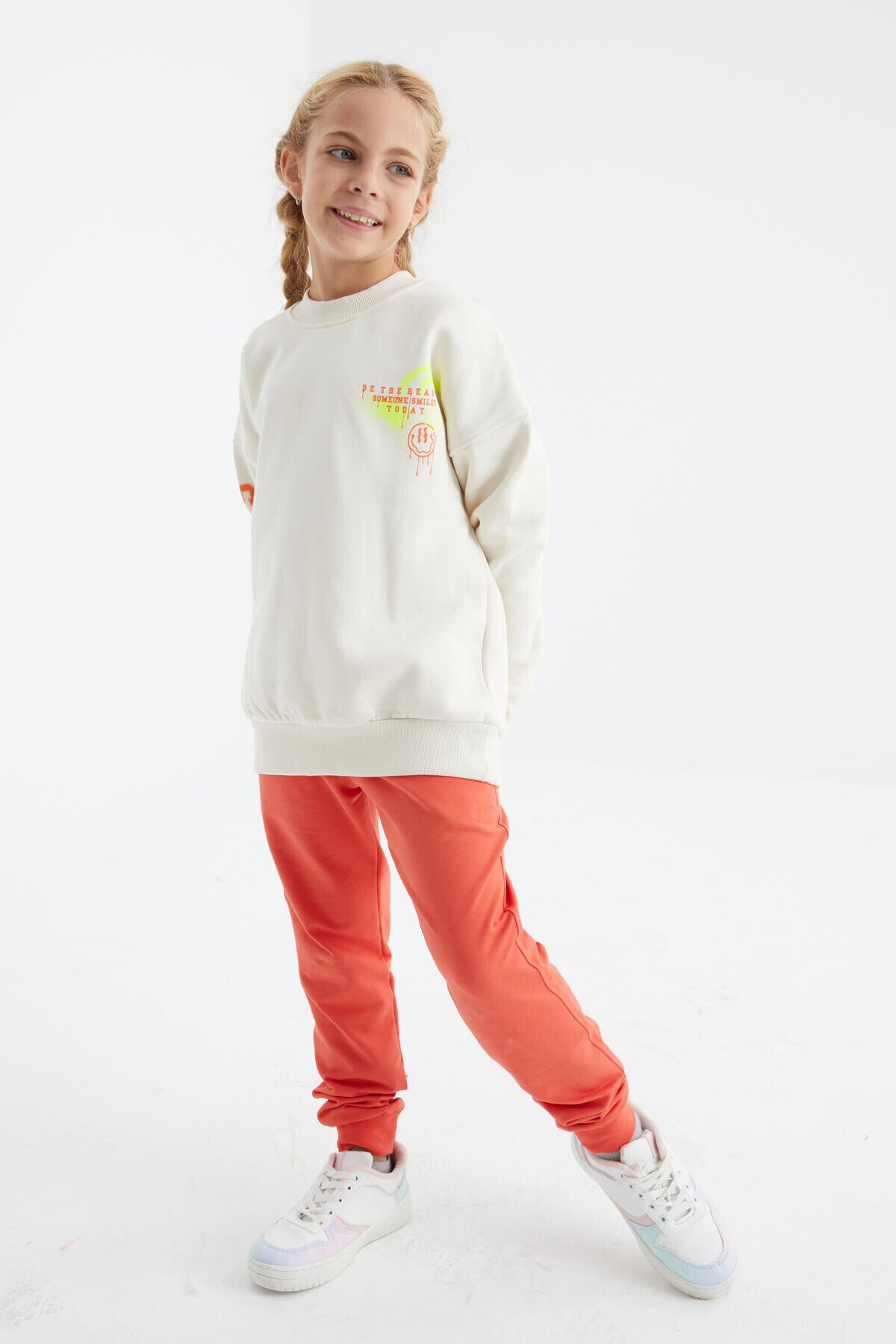 Print Detailed O Collar Girls' Sweatshirt - 75095