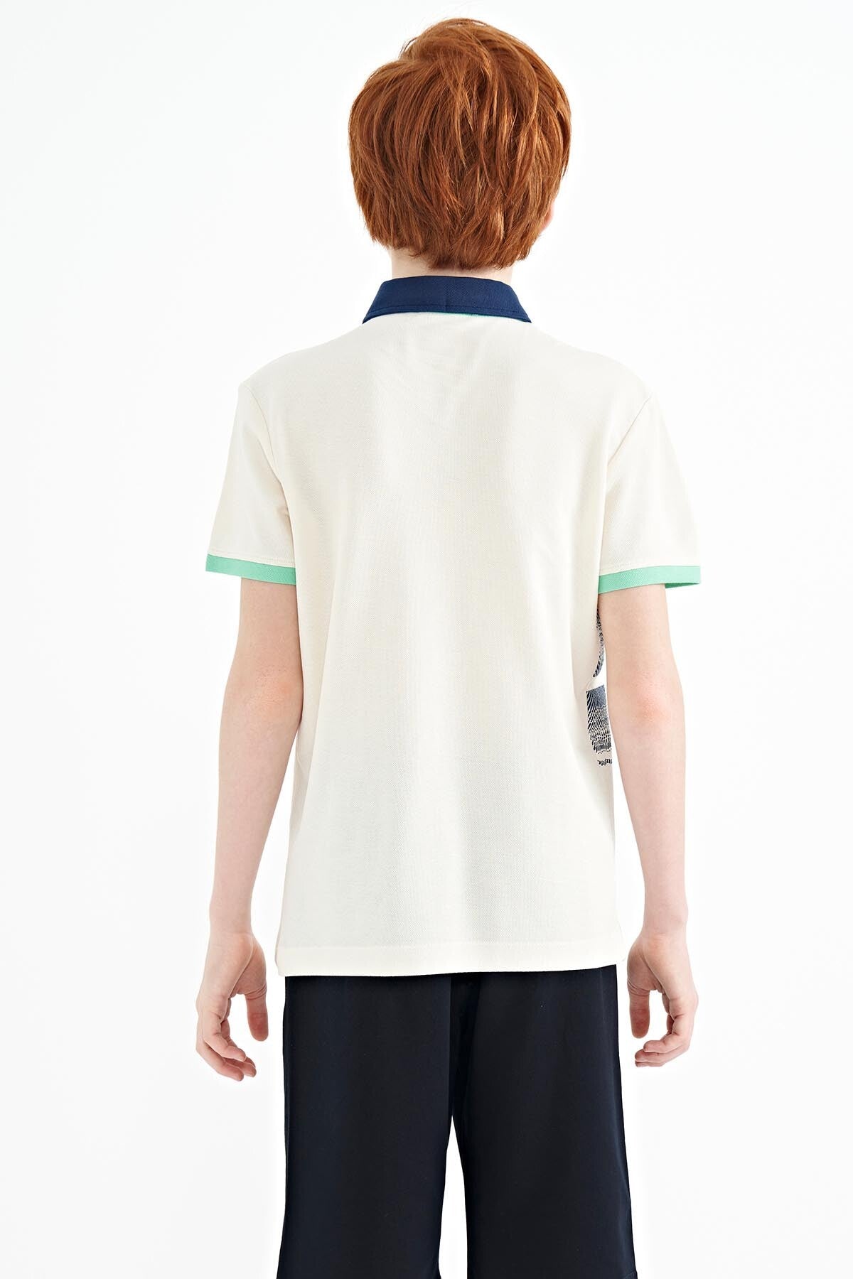 Ecru Print Detailed Polo Collar Standard Fit Boys' T-Shirt - 11094