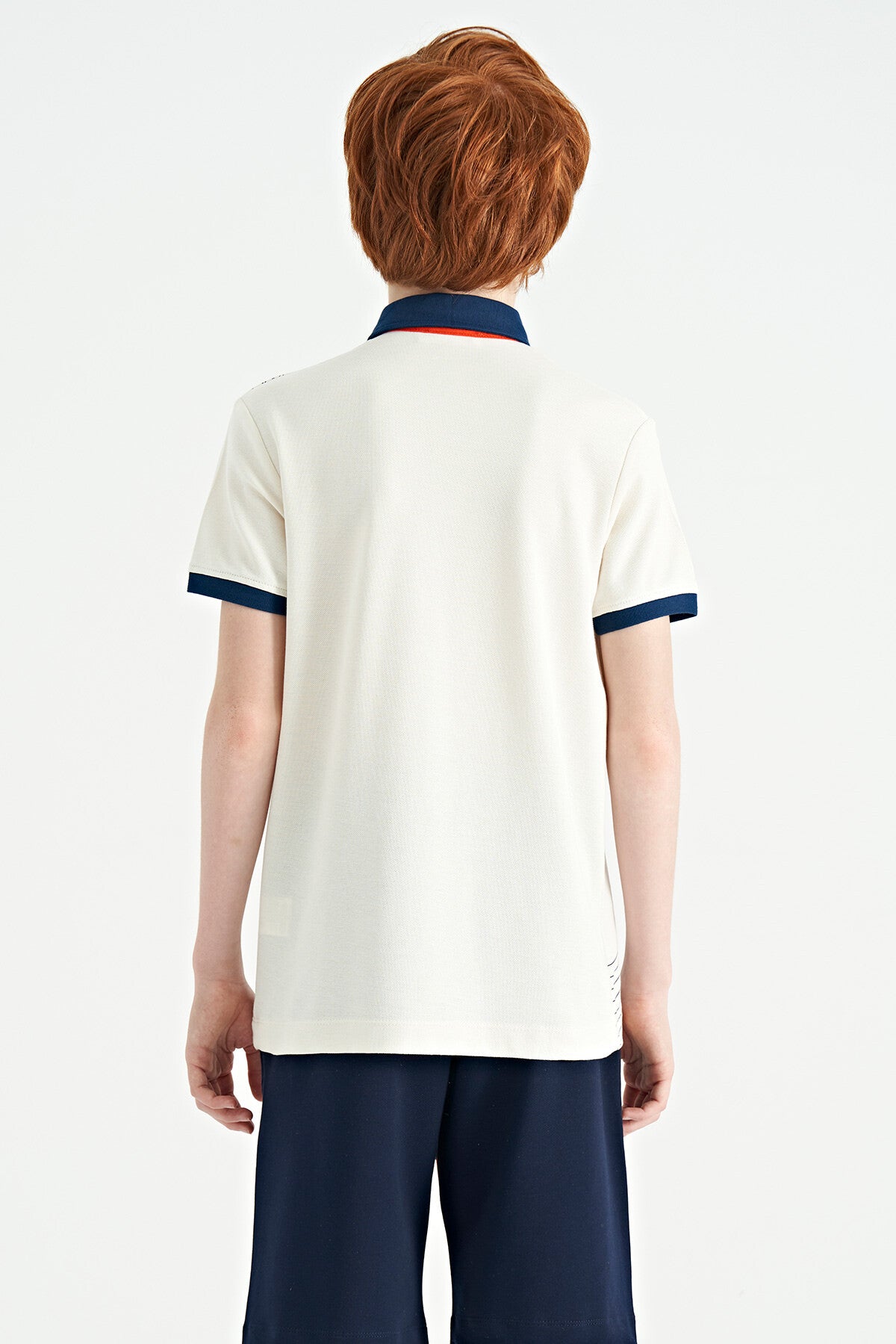 Ecru Print Detailed Standard Mold Polo Collar Boys' T-Shirt - 11164