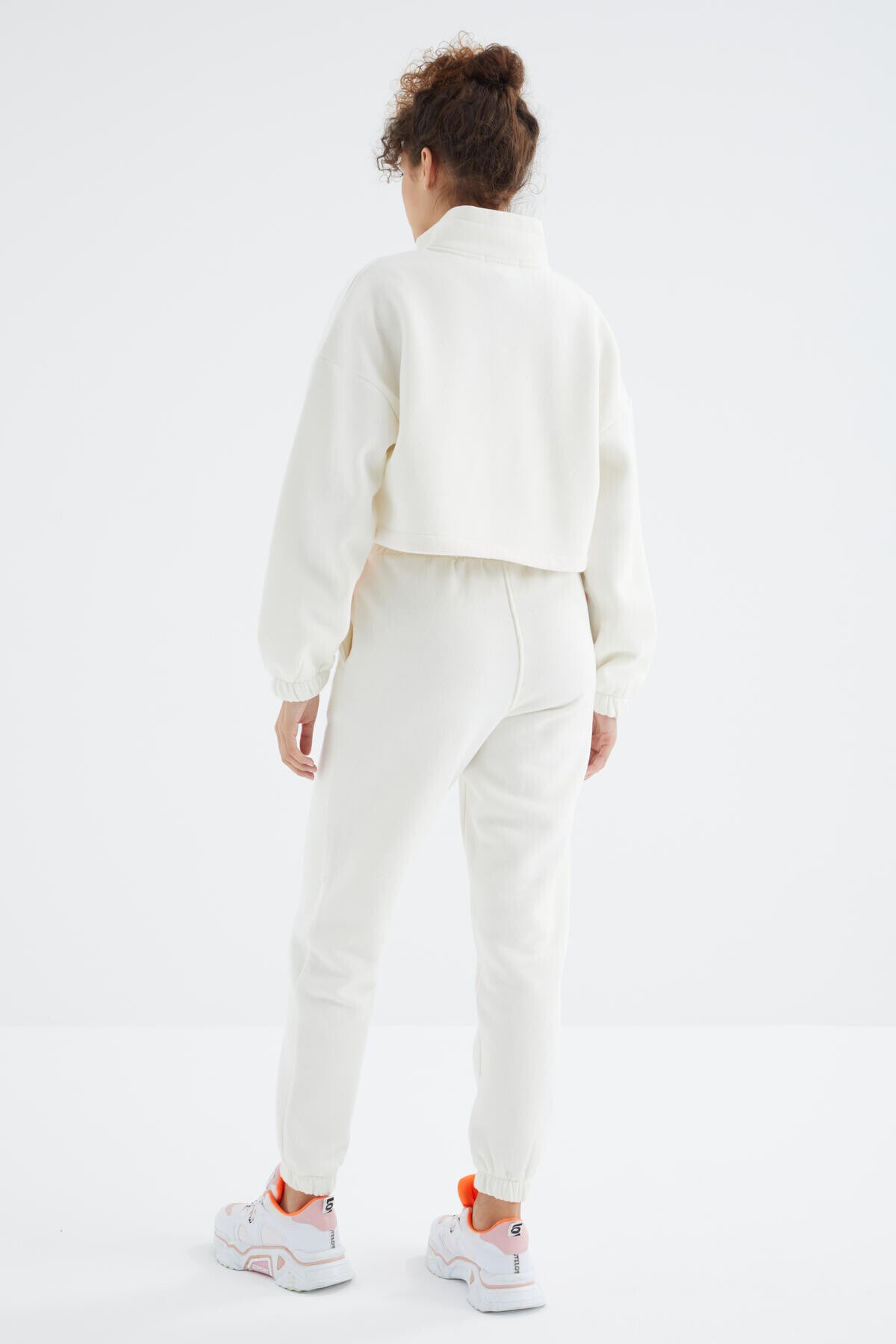Low Shoulder Waist Gathered Half Zip Oversized Women's Tracksuit Set - 95321