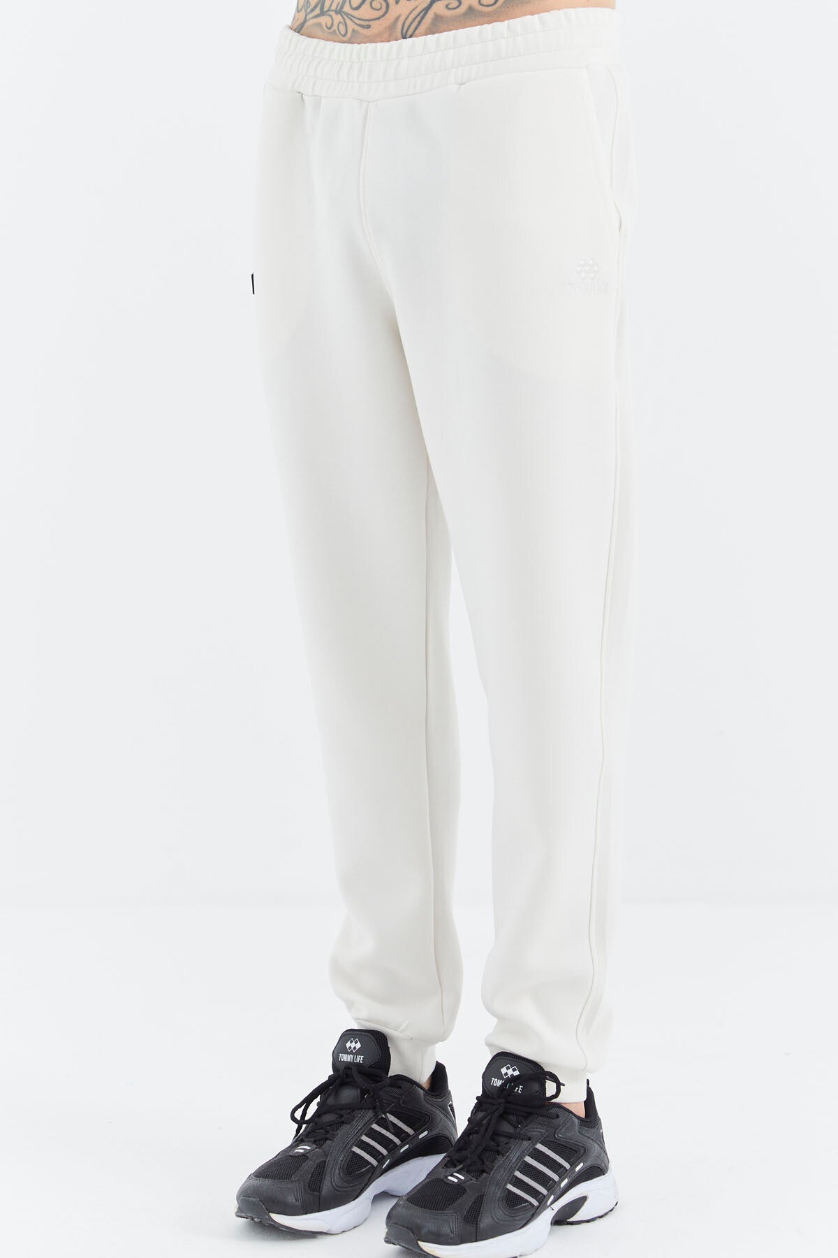 Beige Hooded Half-Zip Pocket Detailed Men's Tracksuit Set - 85222