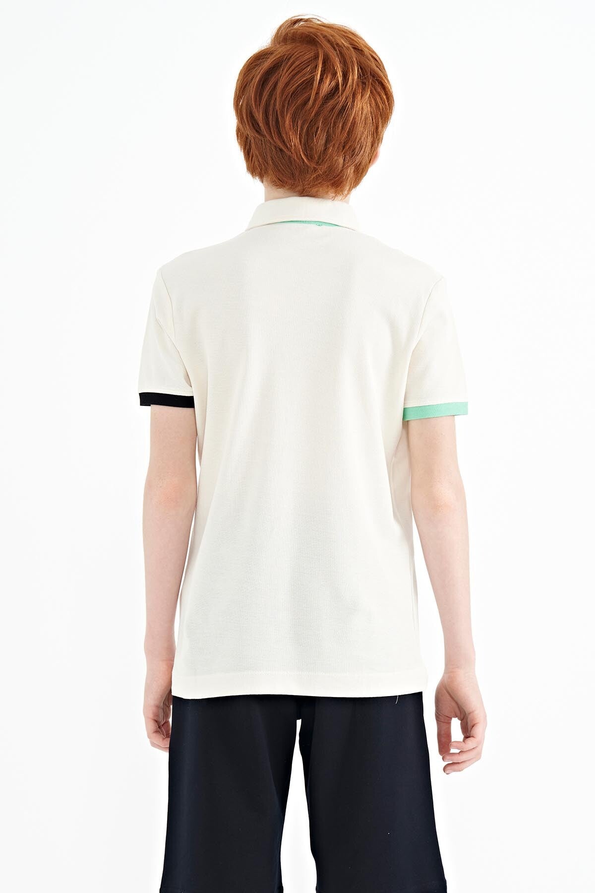 Ecru Front Detailed Printed Standard Fit Polo Collar Boys' T-Shirt - 11102