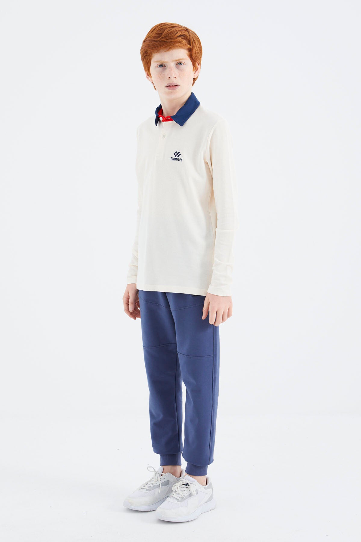 Ecru Polo Collar Basic Boys' T-Shirt - 11171