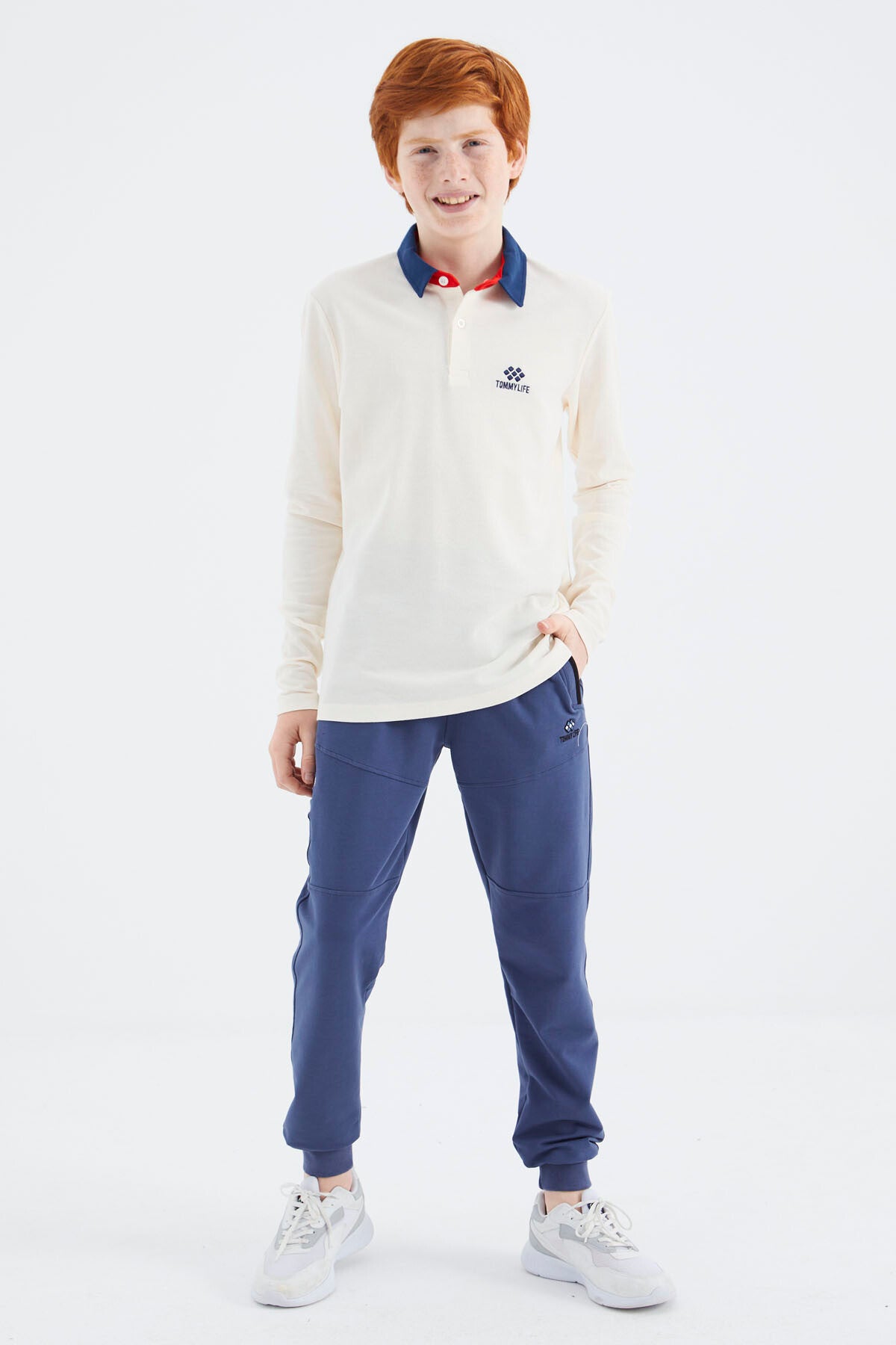 Ecru Polo Collar Basic Boys' T-Shirt - 11171