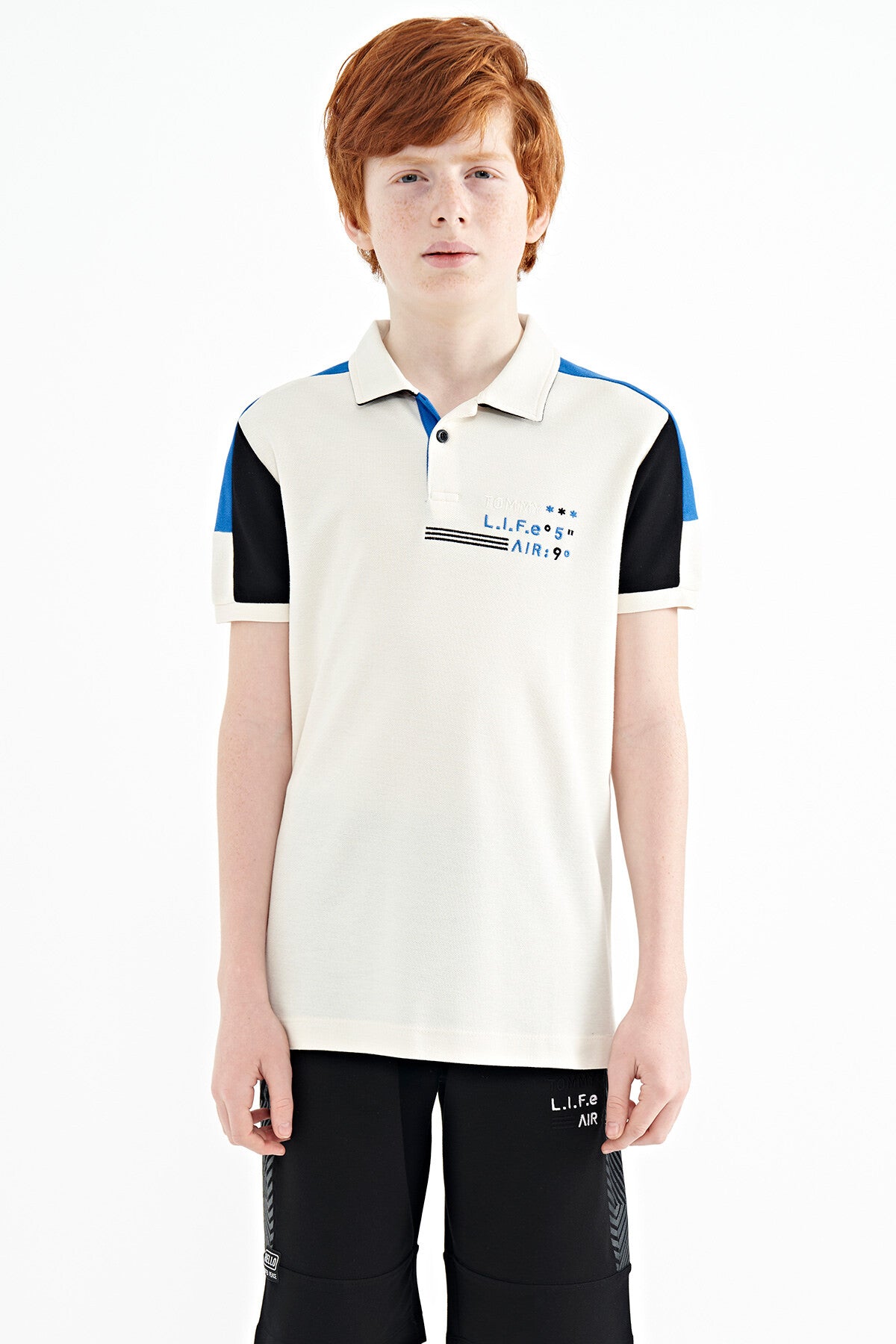 Beige Color Block Shoulder Trim Detailed Standard Fit Boys T-Shirt - 11155