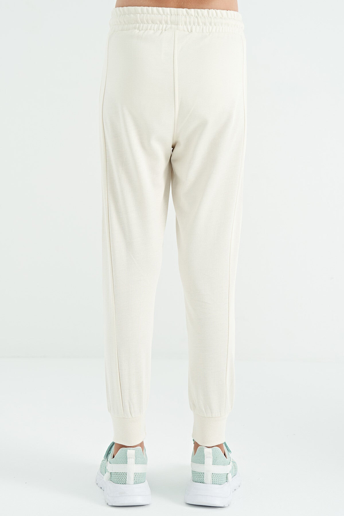 Ecru Off-White Embroidered Laced Standard Fit Jogger Girls' Tracksuit Bottom - 75123