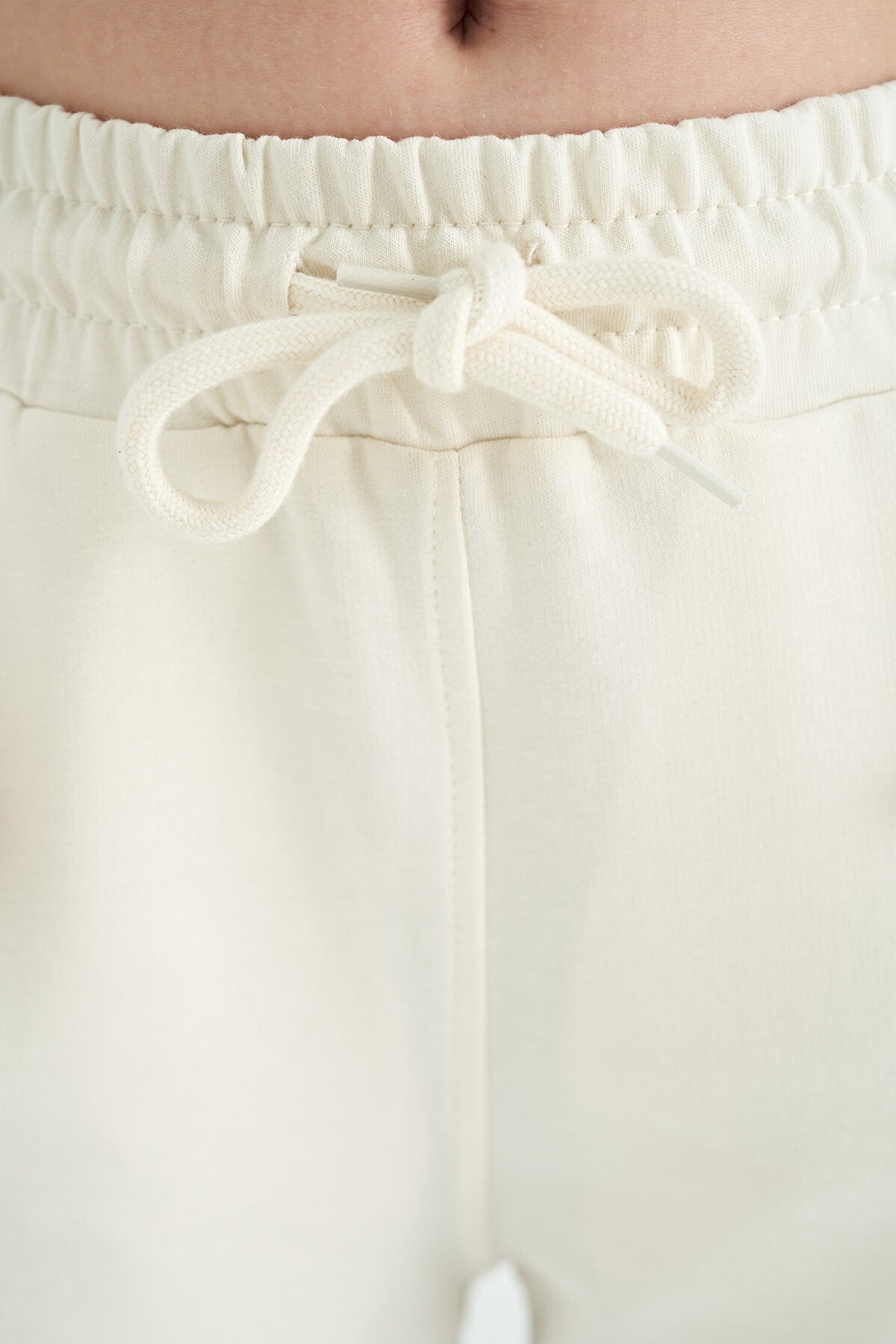 Ecru Off-White Embroidered Laced Standard Fit Jogger Girls' Tracksuit Bottom - 75123
