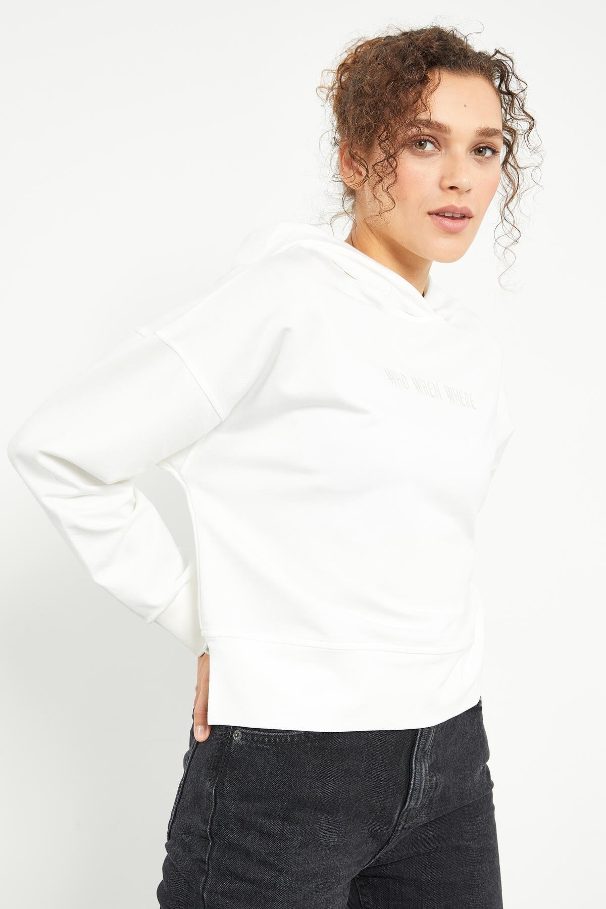 Embroidered Hooded Basic Women's Oversize Sweatshirt - 97164