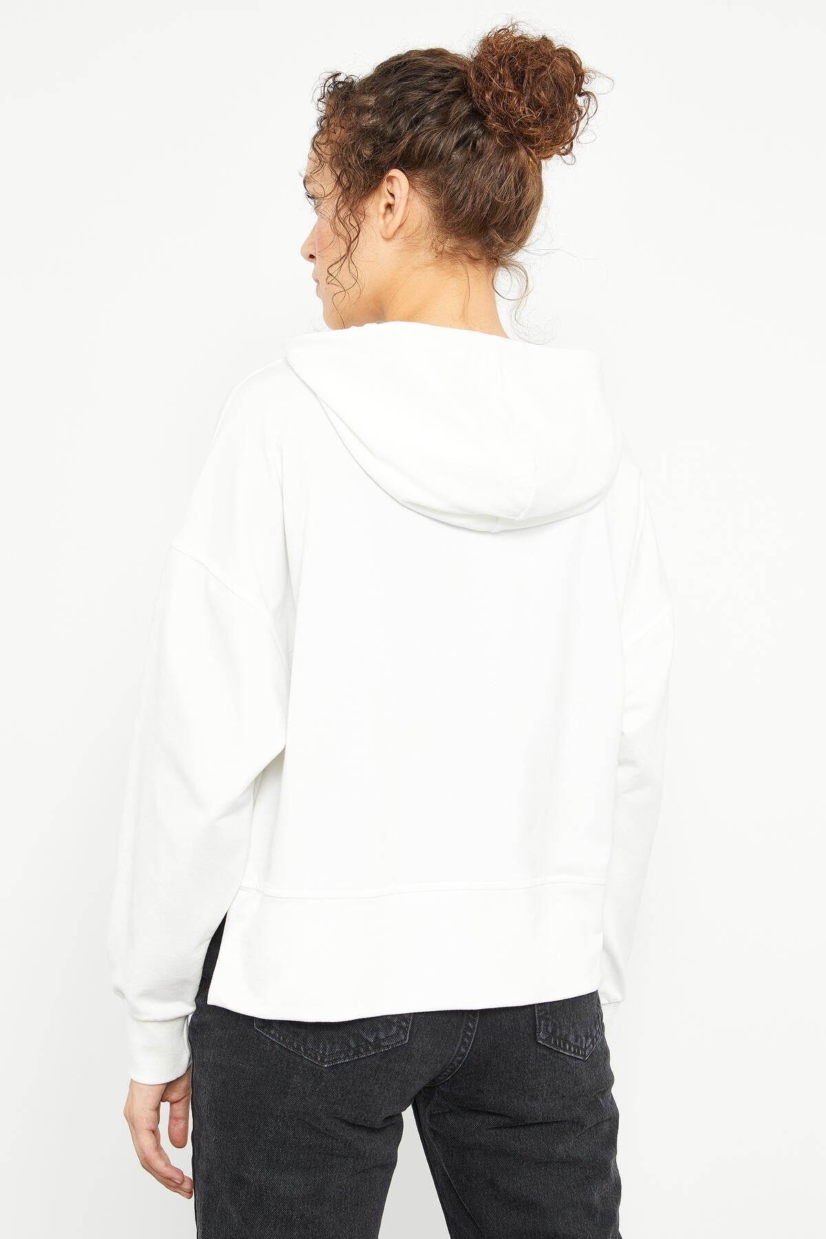 Embroidered Hooded Basic Women's Oversize Sweatshirt - 97164