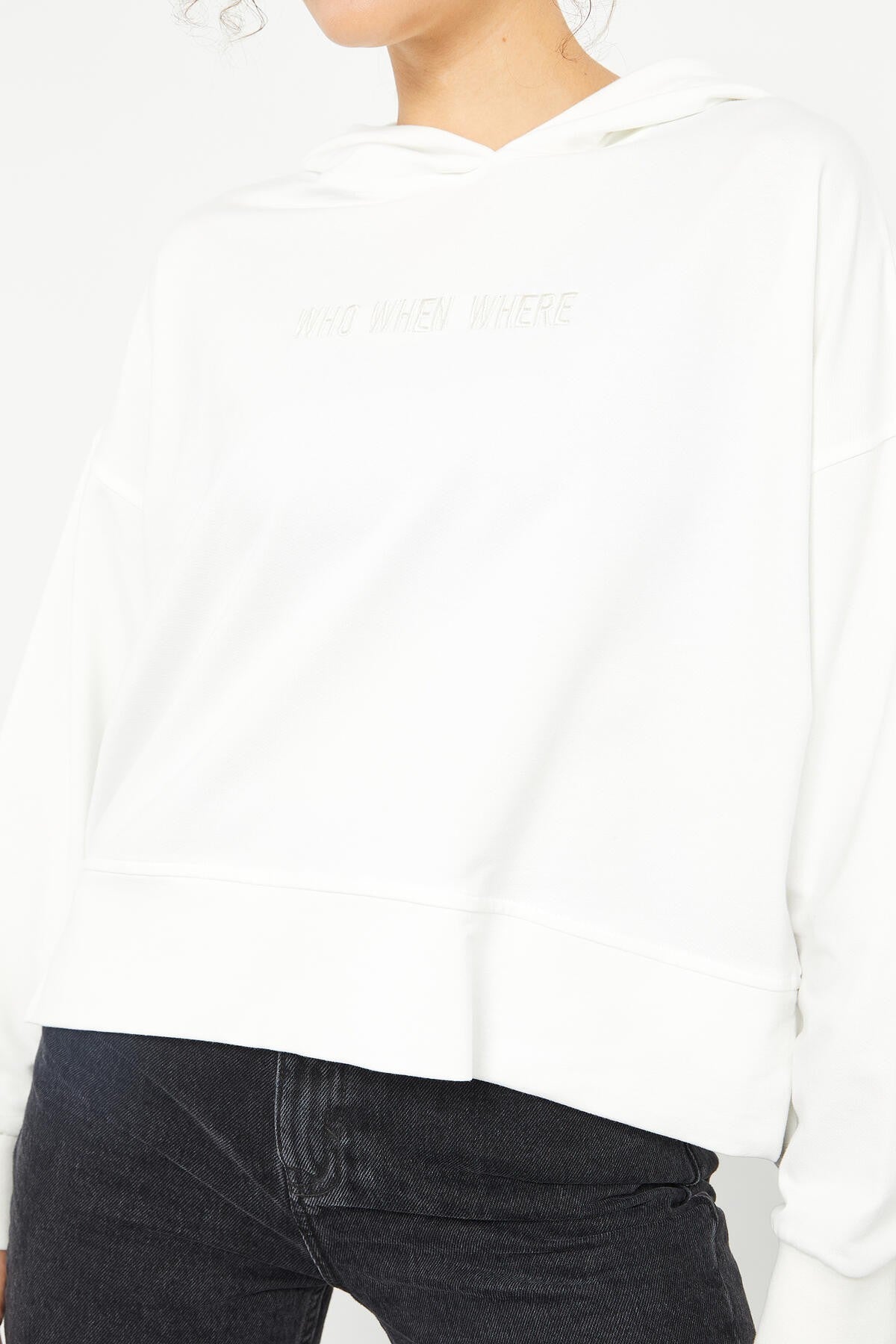 Embroidered Hooded Basic Women's Oversize Sweatshirt - 97164