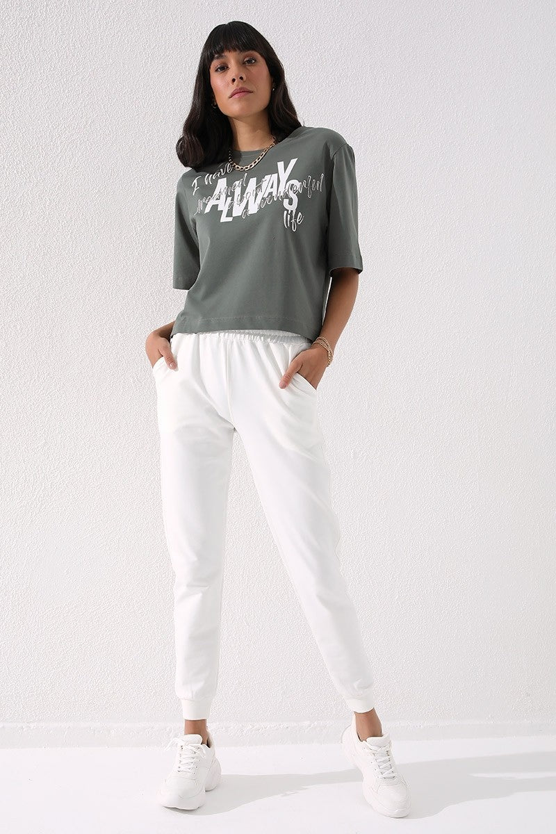 High Waist Jogger Comfort Fit Cuffed Women's Tracksuit Bottom - 94561