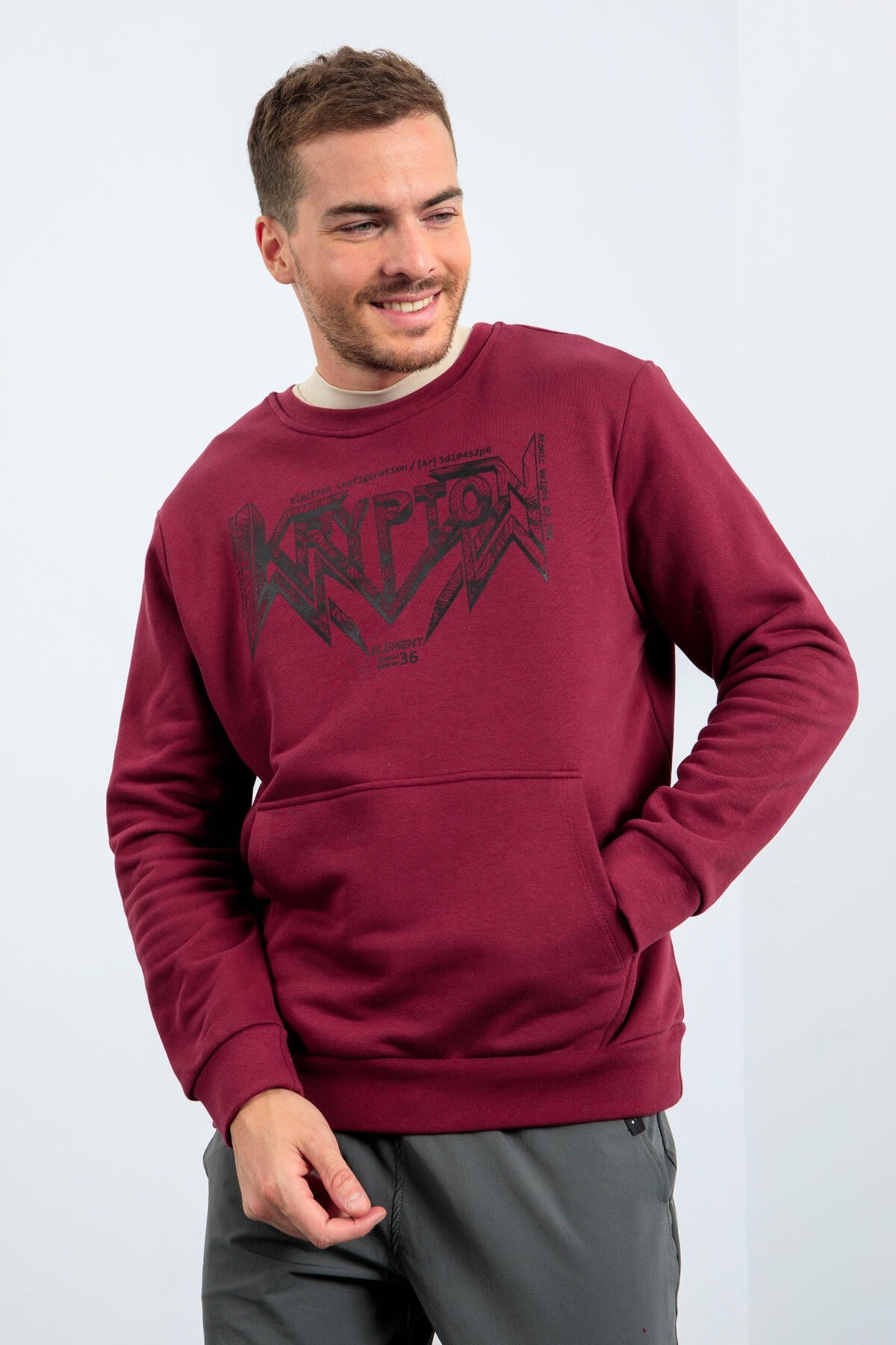 Purple Men's Printed Letter O Collar Comfort Fit Sweatshirt - 88037