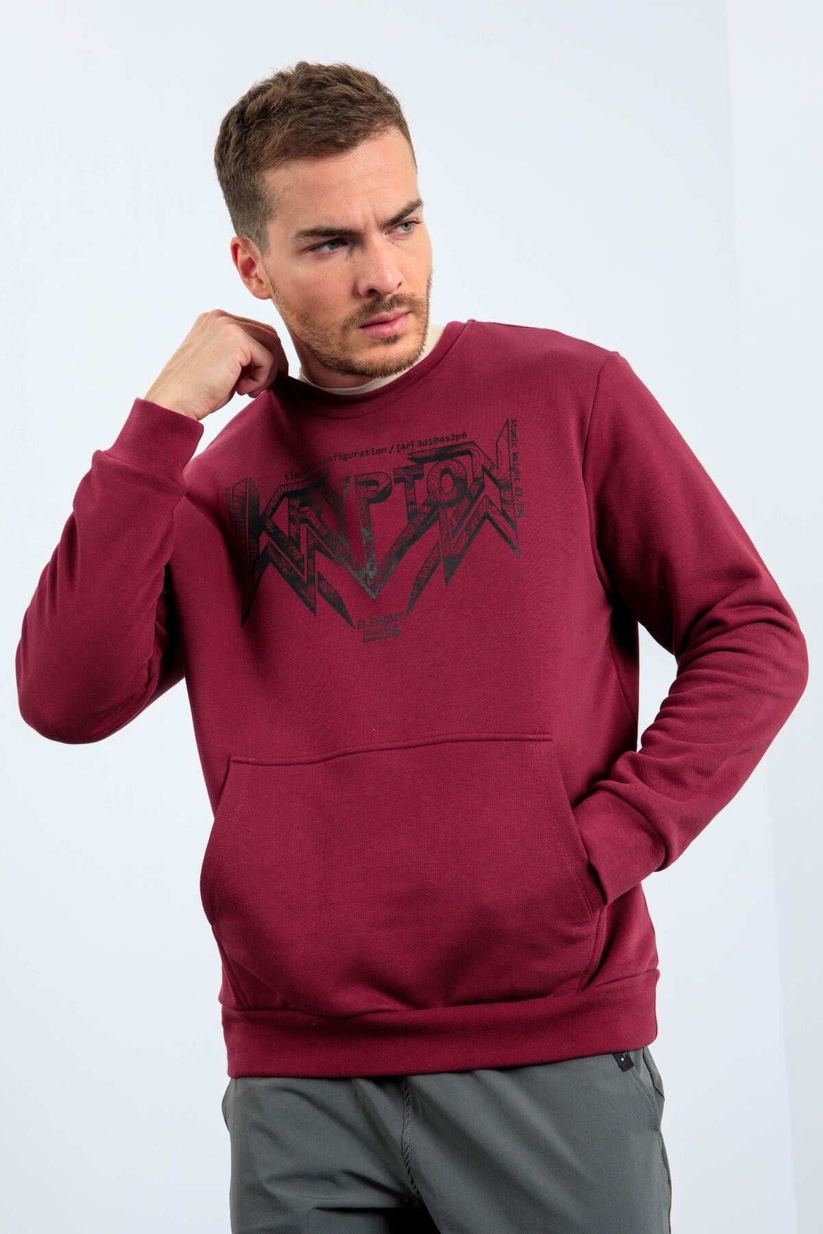 Purple Men's Printed Letter O Collar Comfort Fit Sweatshirt - 88037