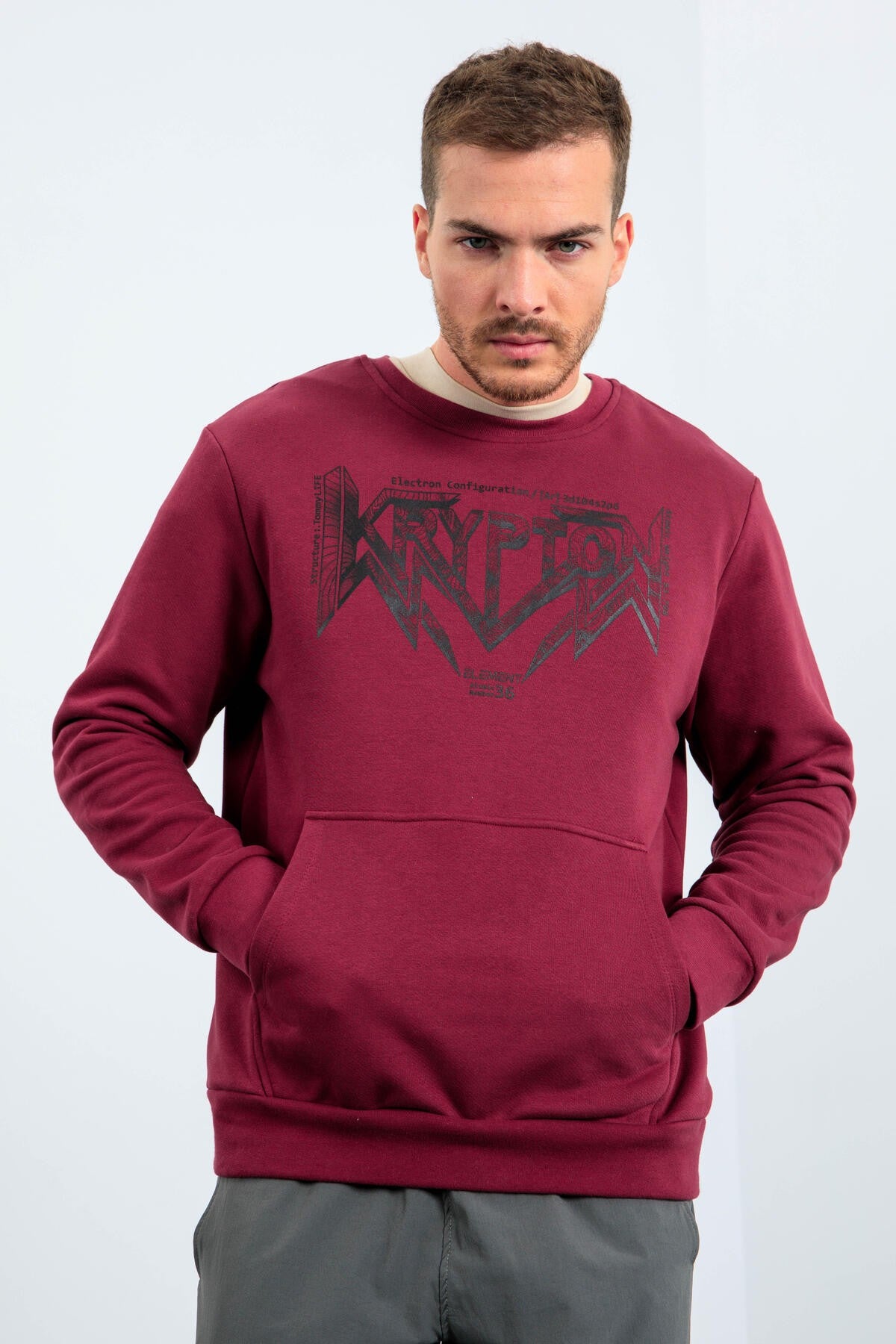 Purple Men's Printed Letter O Collar Comfort Fit Sweatshirt - 88037