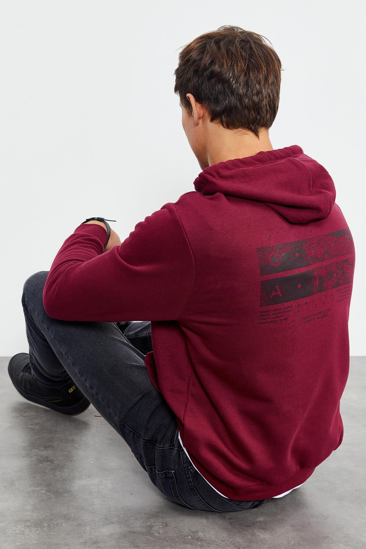Purple Front and Back Print Comfort Fit Men's Hooded Sweatshirt - 88017