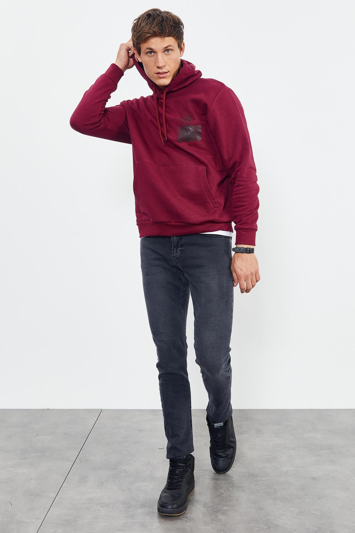 Purple Front and Back Print Comfort Fit Men's Hooded Sweatshirt - 88017