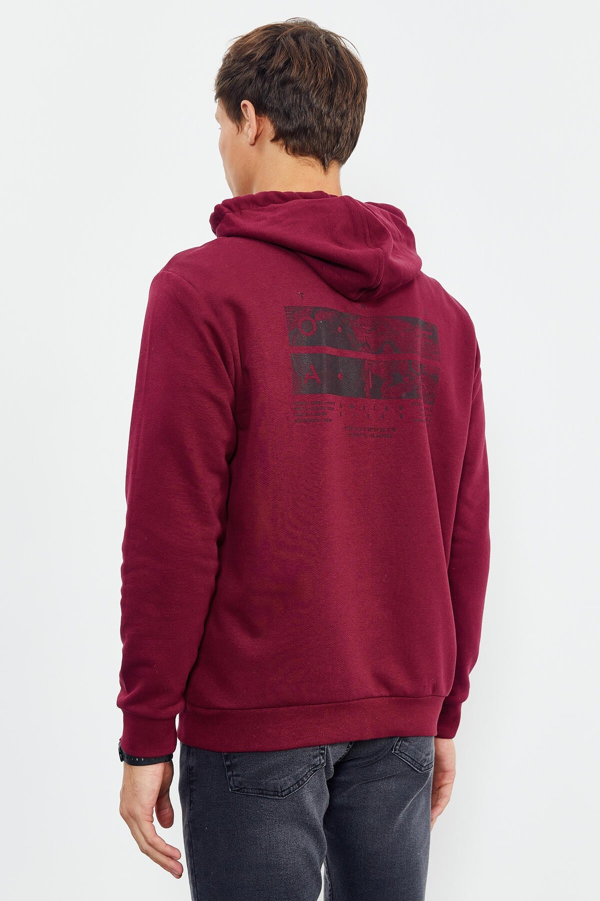 Purple Front and Back Print Comfort Fit Men's Hooded Sweatshirt - 88017
