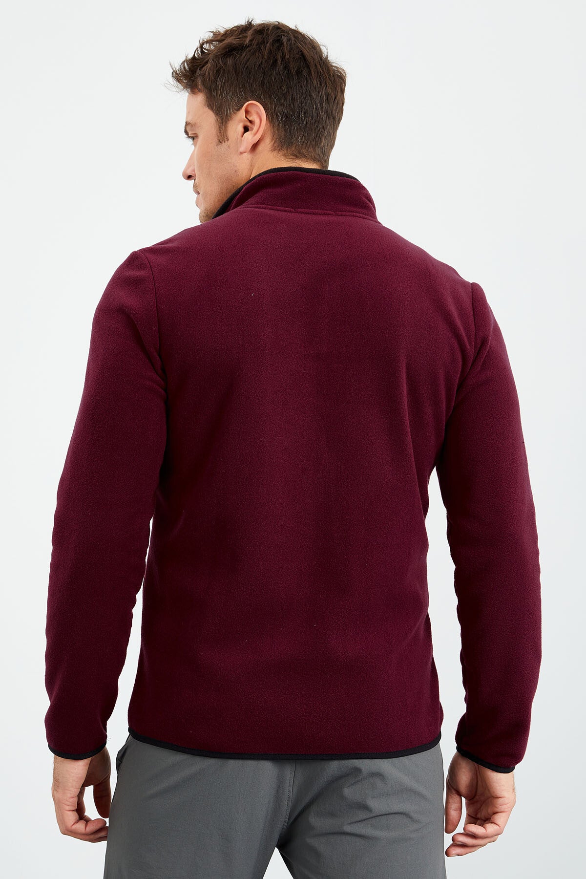 Purple Embroidered High Neck Zippered Standard Fit Men's Sweatshirt Fleece - 87992
