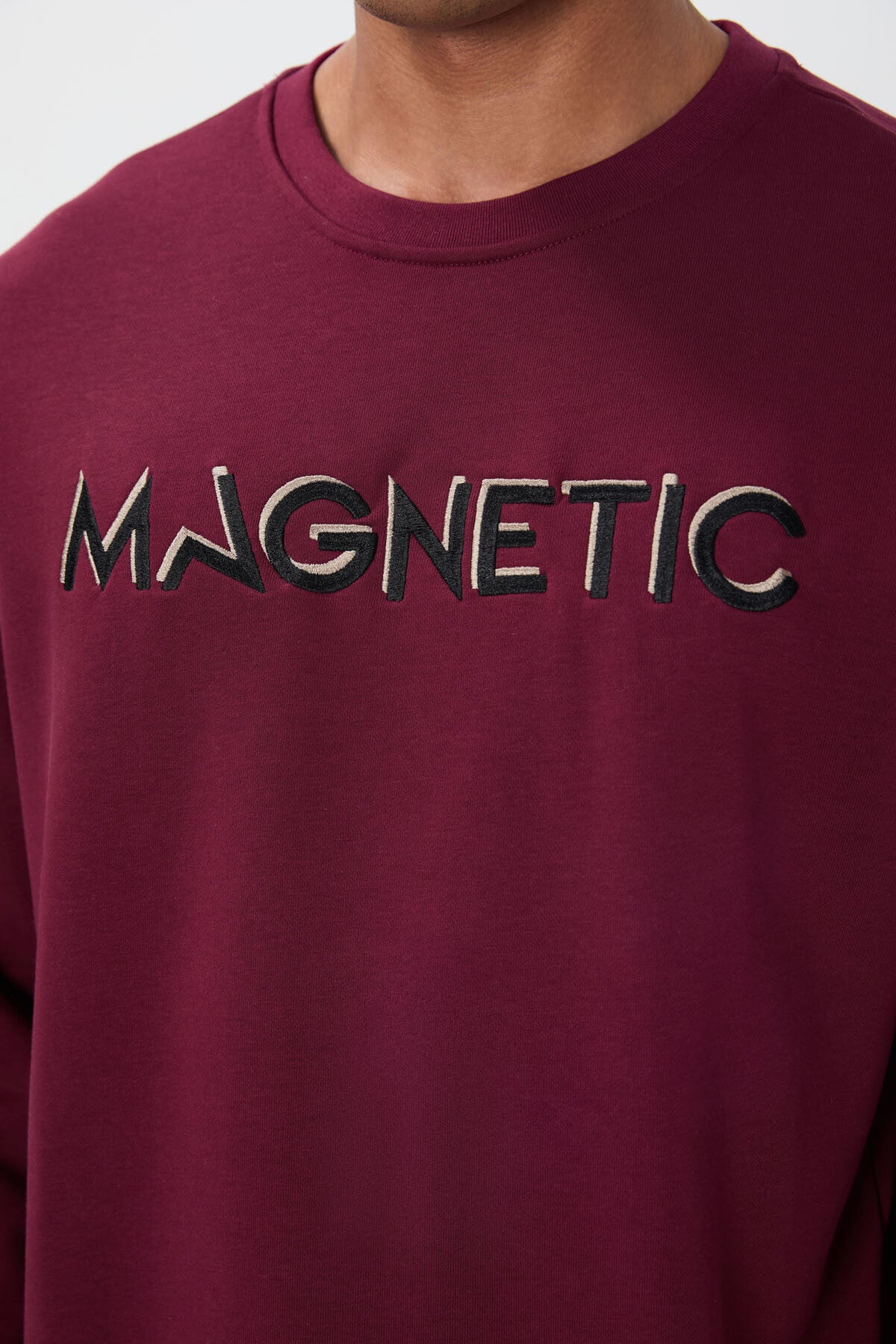 Purple Embroidered O Neck Comfort Fit Polar Lined Men's Sweatshirt - 88020