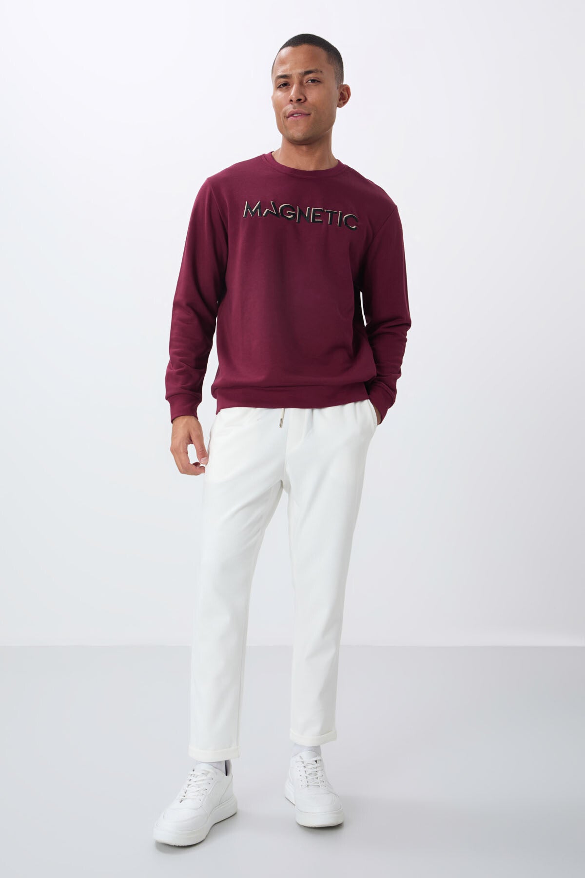 Purple Embroidered O Neck Comfort Fit Polar Lined Men's Sweatshirt - 88020