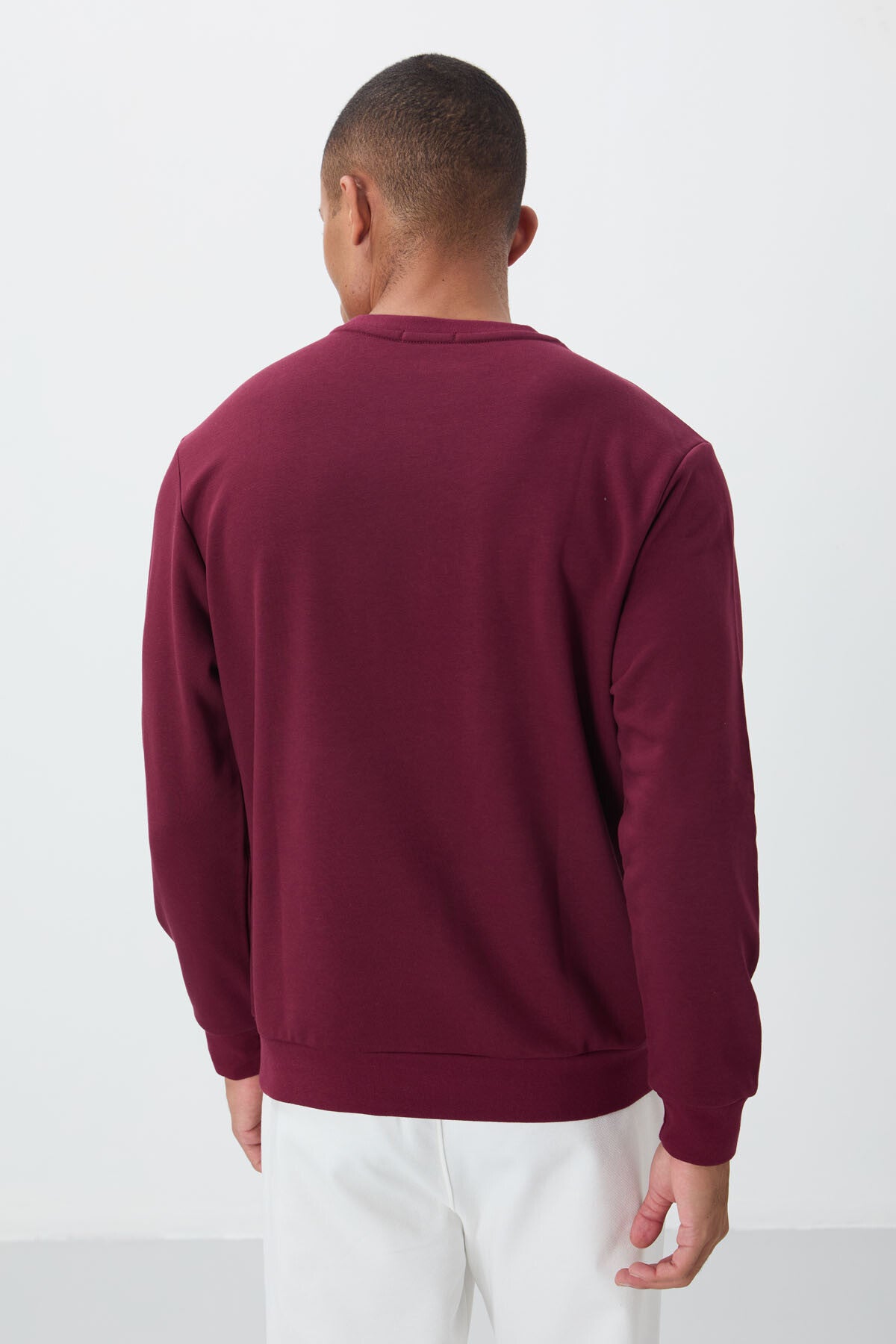 Purple Embroidered O Neck Comfort Fit Polar Lined Men's Sweatshirt - 88020