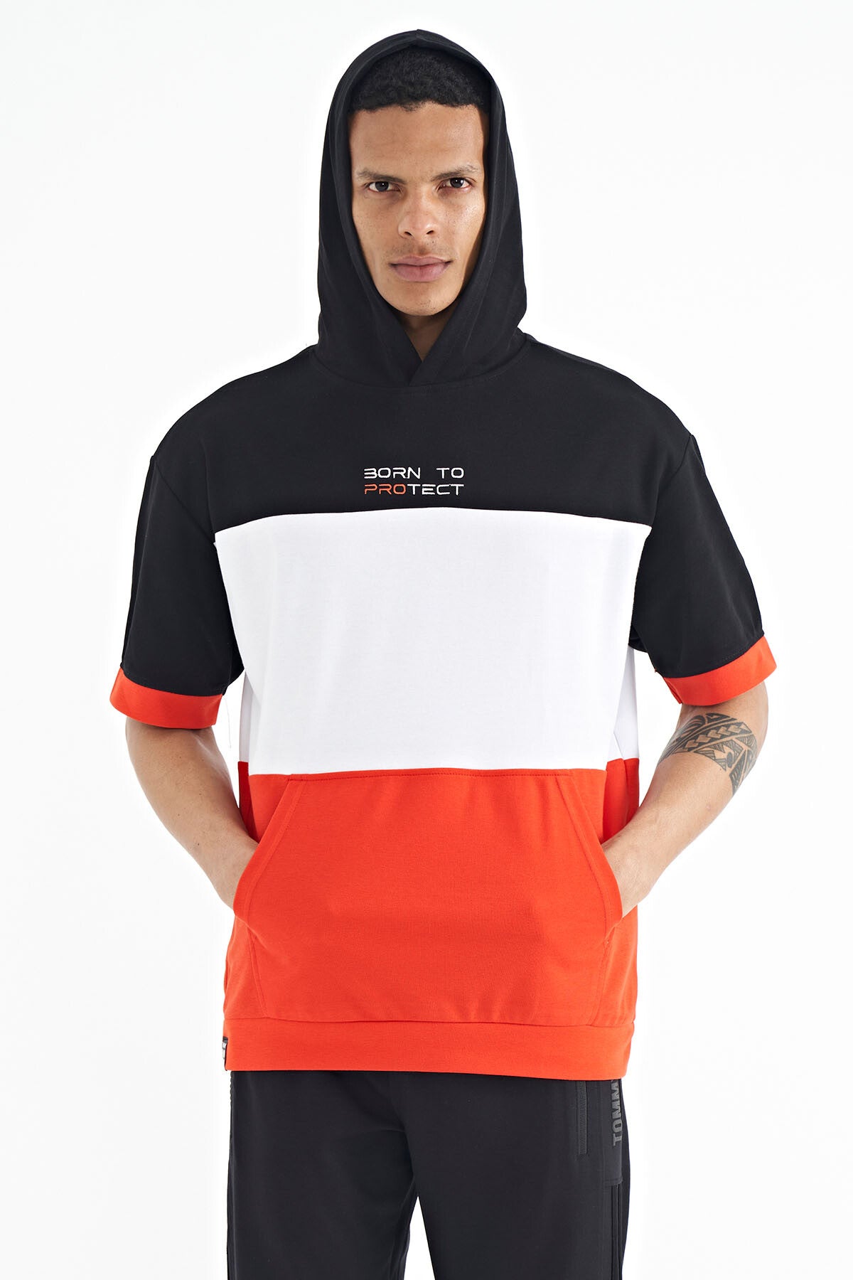 Fiesta Printed Hooded Detailed Oversize Men's T-shirt - 88191