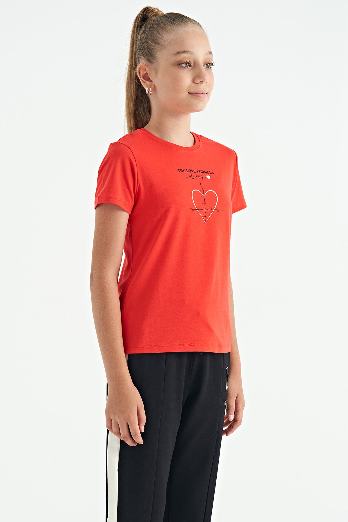 Fiesta O Collar Printed Detailed Relax Fit Girls T-Shirt - 75129