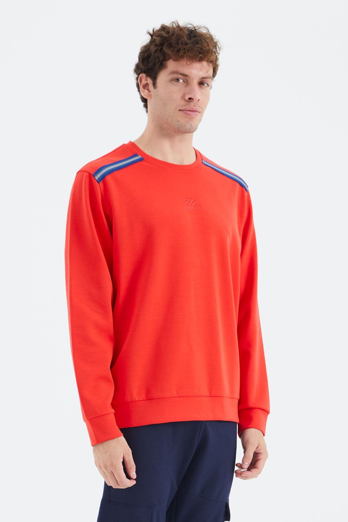 Fiesta O Collar Striped Shoulder Detailed Relax Fit Men's Sweatshirt - 88279
