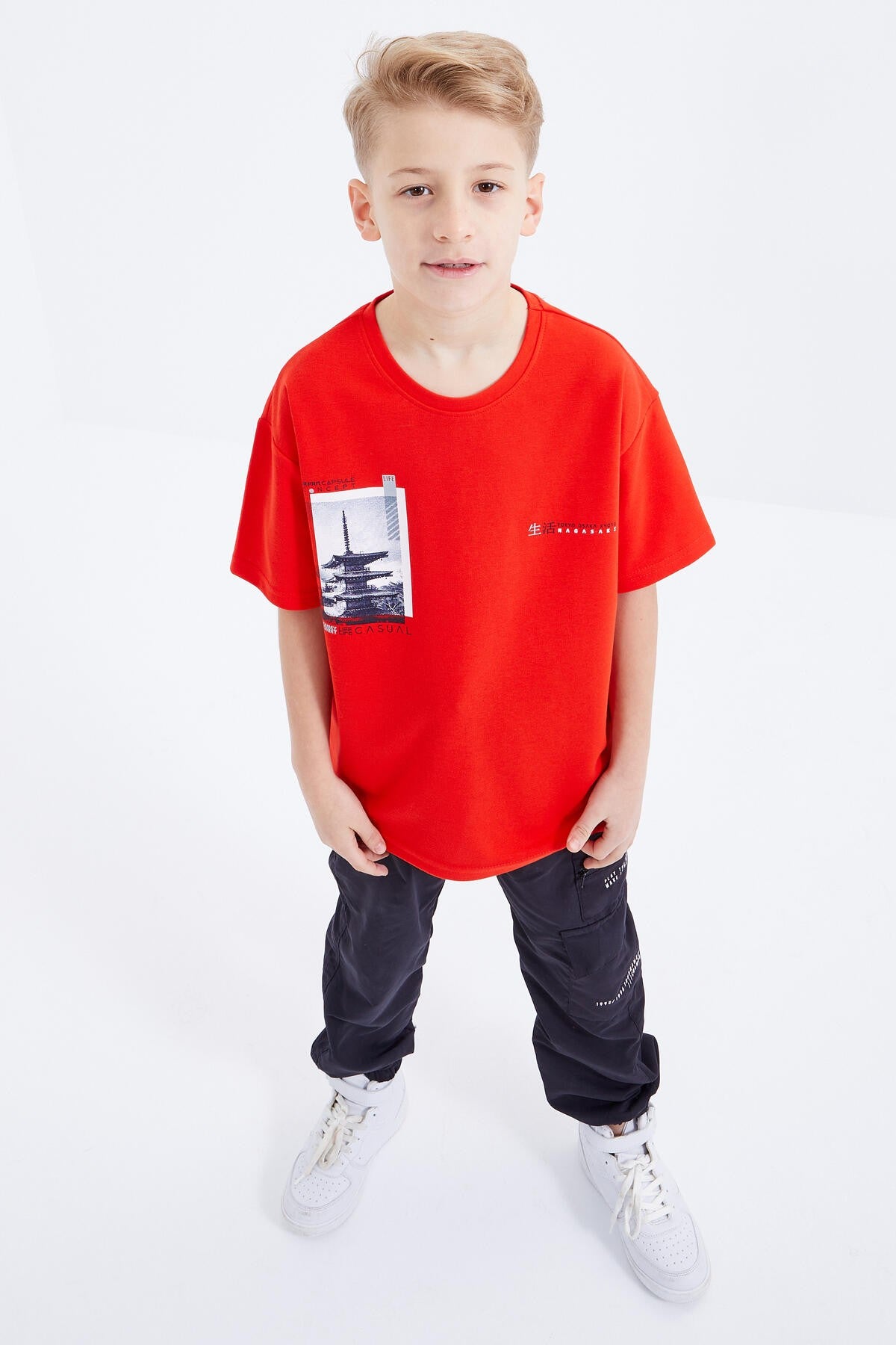 Fiesta Oversize Printed Short Sleeve O Collar Boys' T-Shirt - 10925