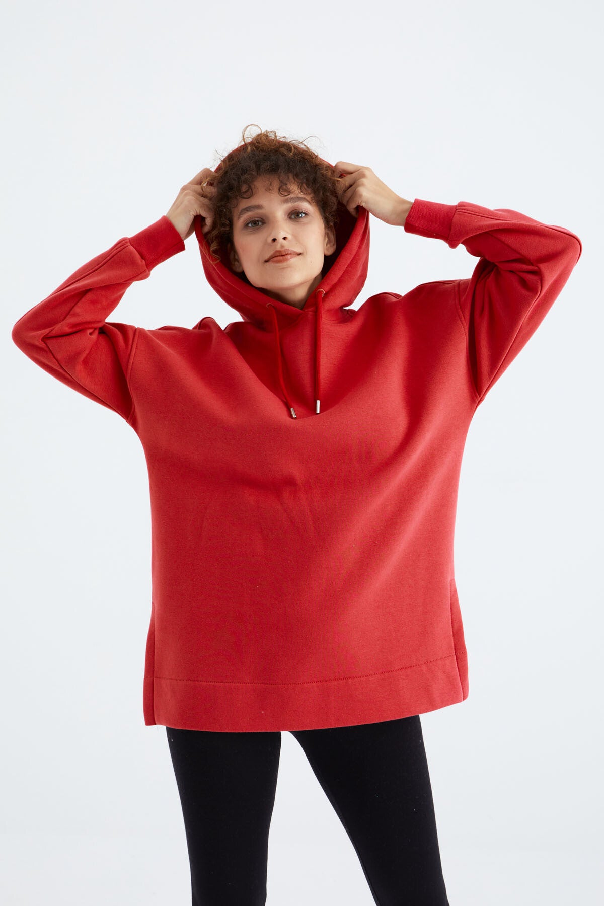 Fiesta Raglan Collar Basic Hooded Oversize Sweatshirt Tunic - 97242
