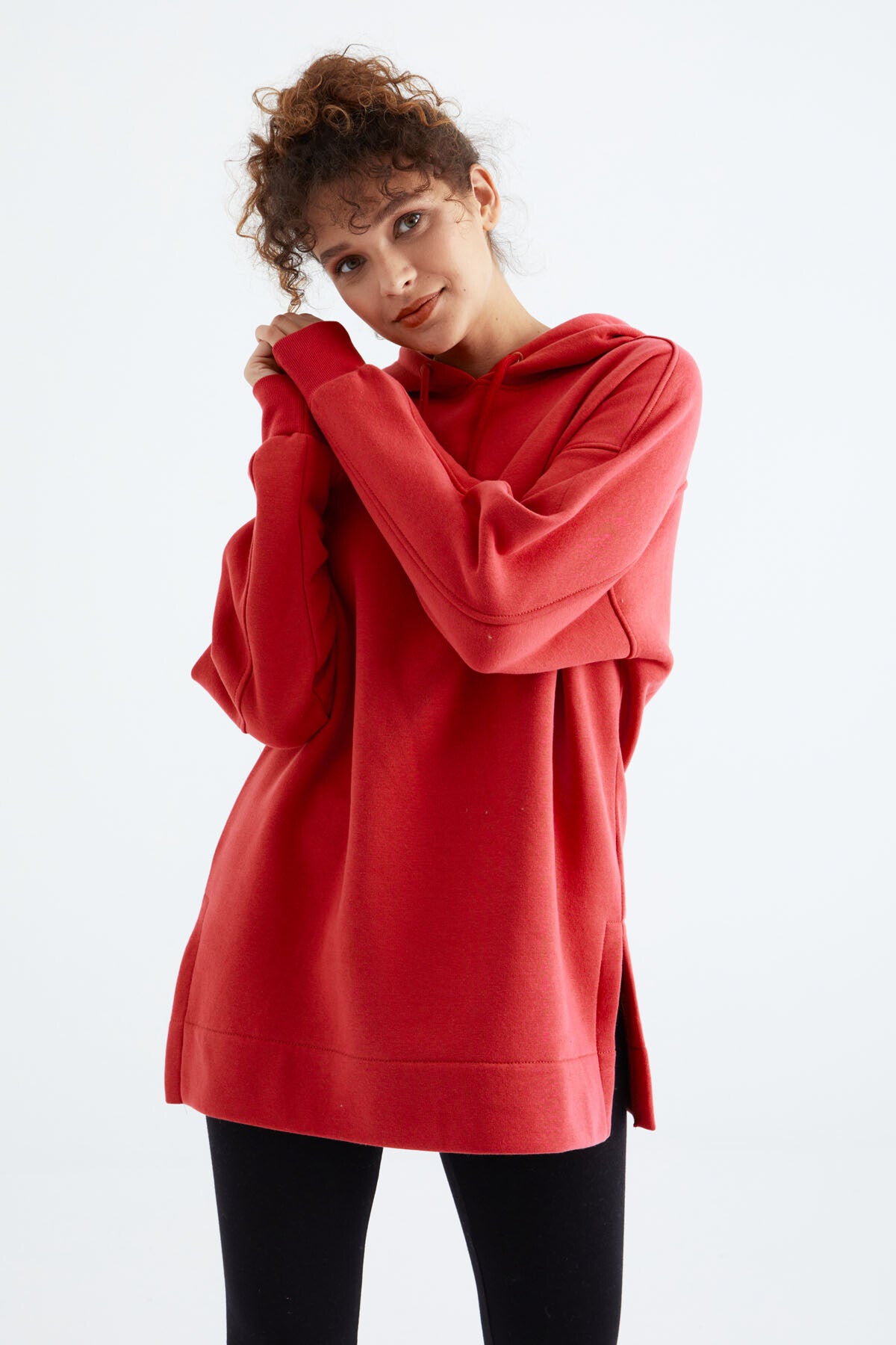 Fiesta Raglan Collar Basic Hooded Oversize Sweatshirt Tunic - 97242