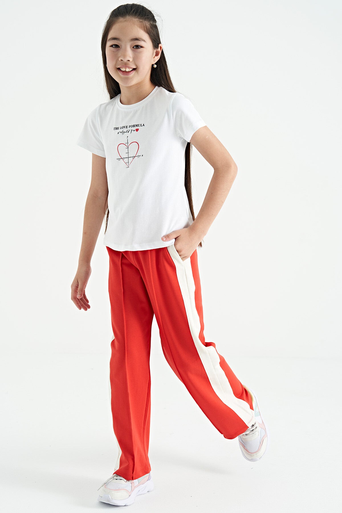 Fiesta Yan Bant Detailed Laced Relax Fit Wide Leg Girls' Tracksuit Bottom - 75119