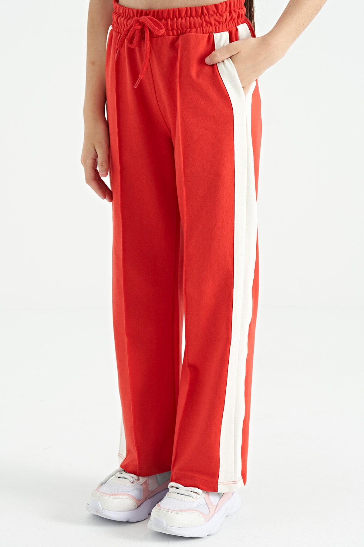 Fiesta Yan Bant Detailed Laced Relax Fit Wide Leg Girls' Tracksuit Bottom - 75119