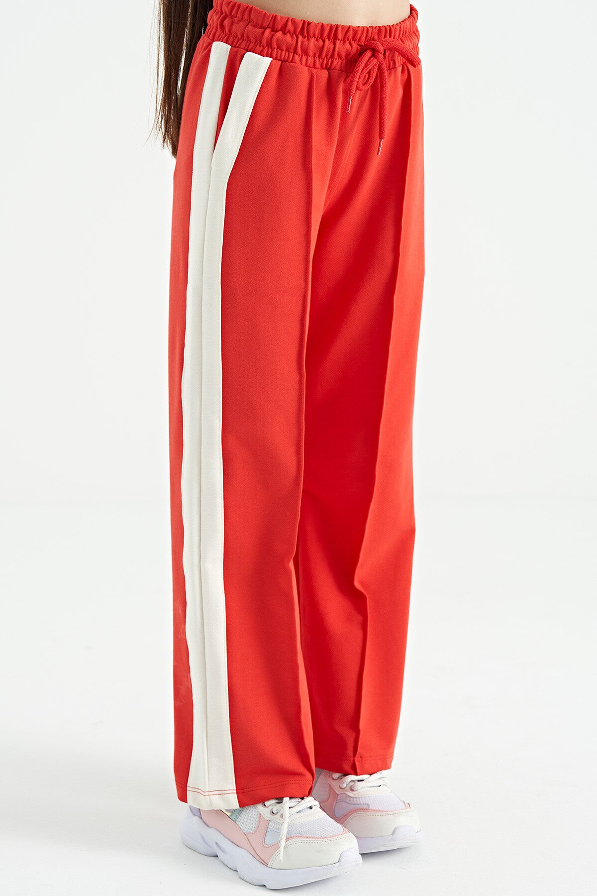 Fiesta Yan Bant Detailed Laced Relax Fit Wide Leg Girls' Tracksuit Bottom - 75119