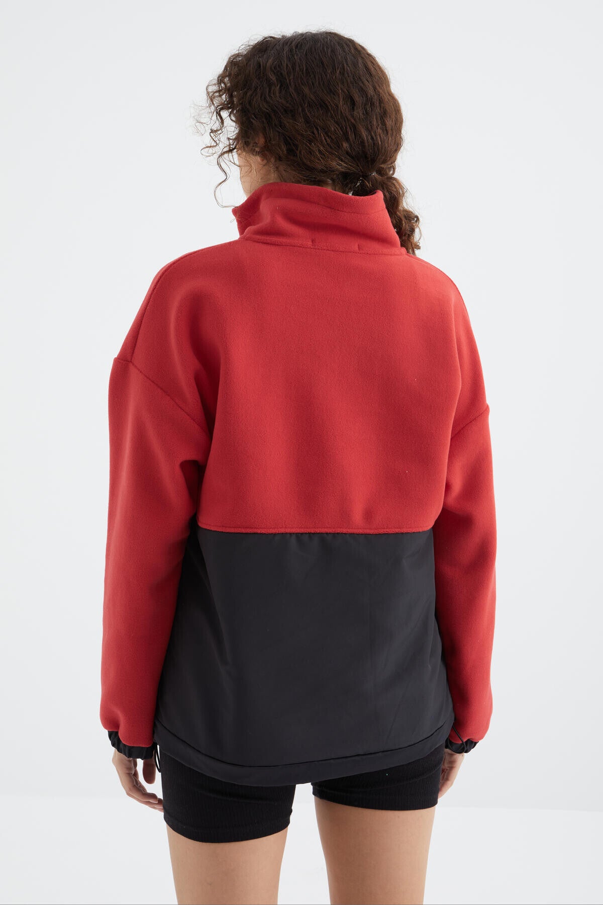 Fiesta Half Zipper Skirt with Gathered High Collar Oversize Women's Fleece Sweatshirt - 97236