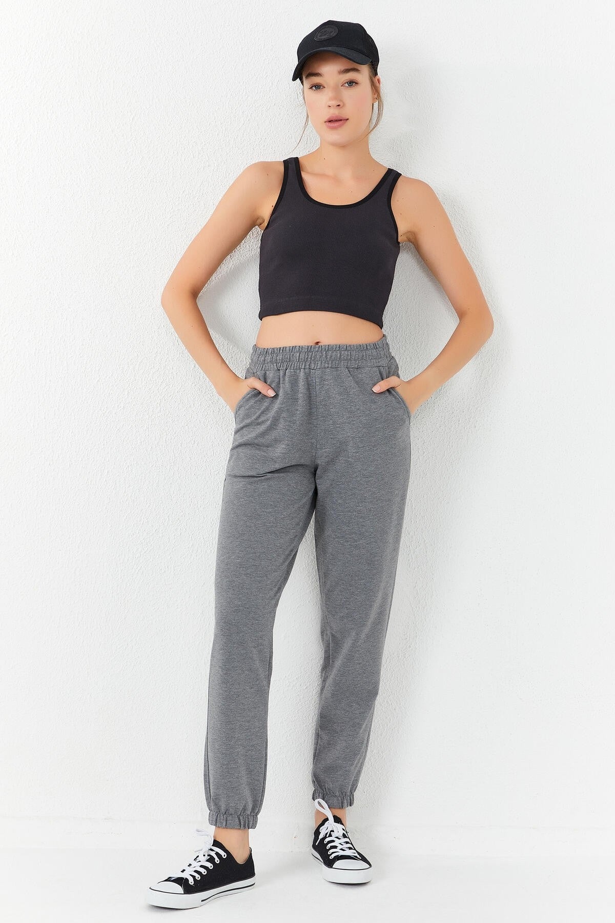Smoked Basic Zero Sleeve Narrow Fit U Collar Women's Crop Top Singlet - 97160