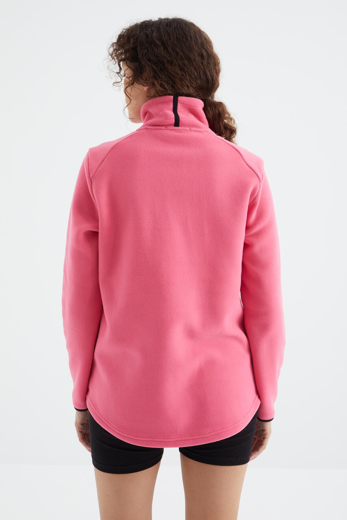 Fuchsia Stand Collar Zippered Comfort Fit Women's Fleece Sweatshirt - 97173