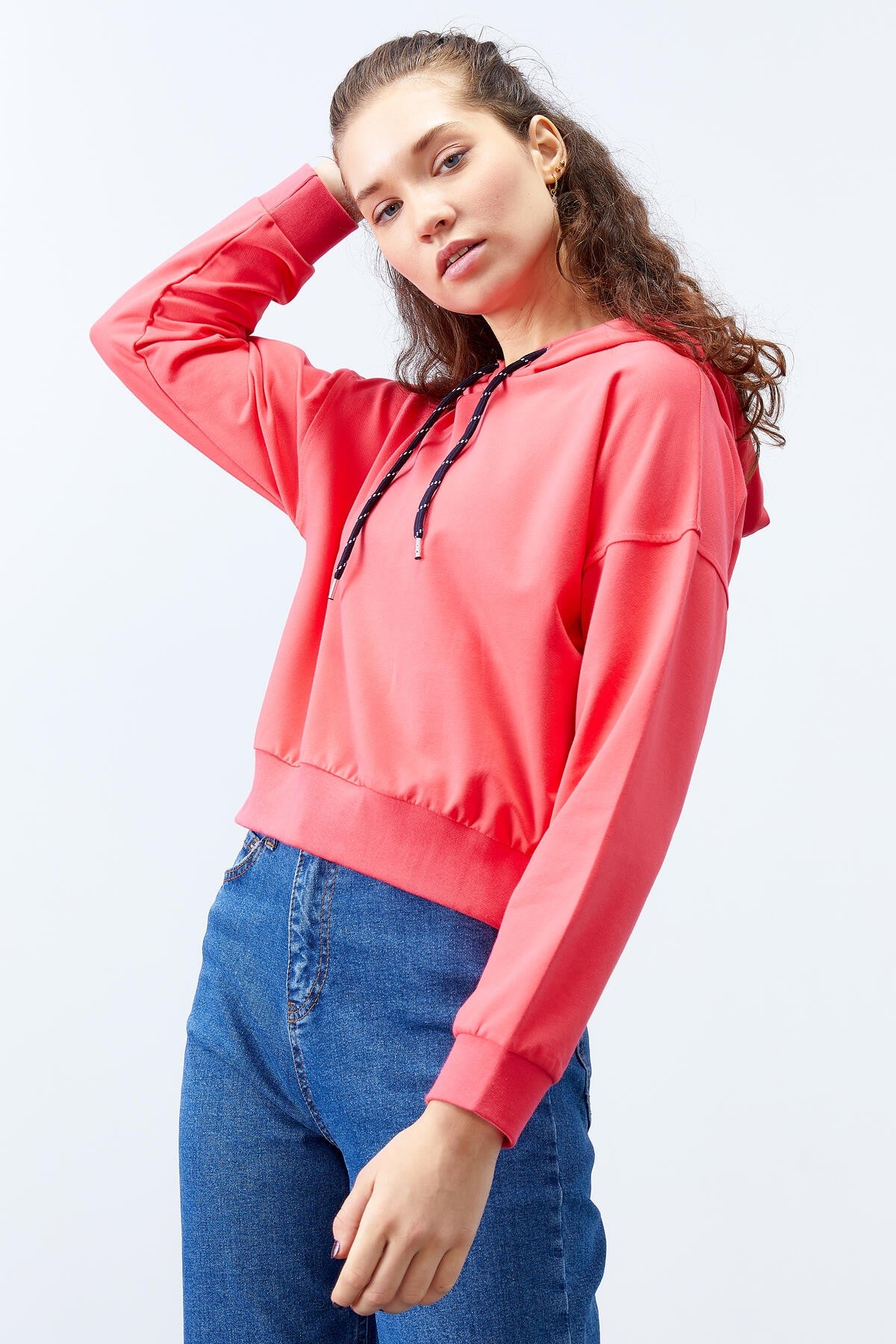 Fuchsia Long Sleeve Comfort Fit Hooded Women's Sweatshirt - 97115