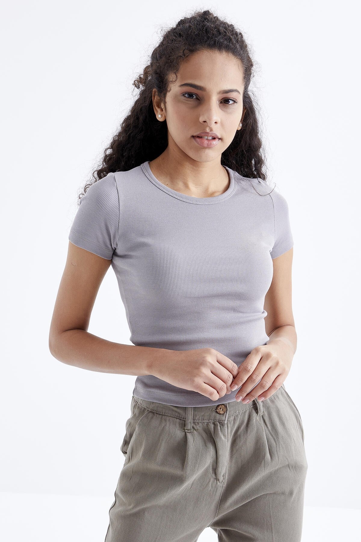 Gri Basic Short Sleeve O Neck Women's T-Shirt - 97202