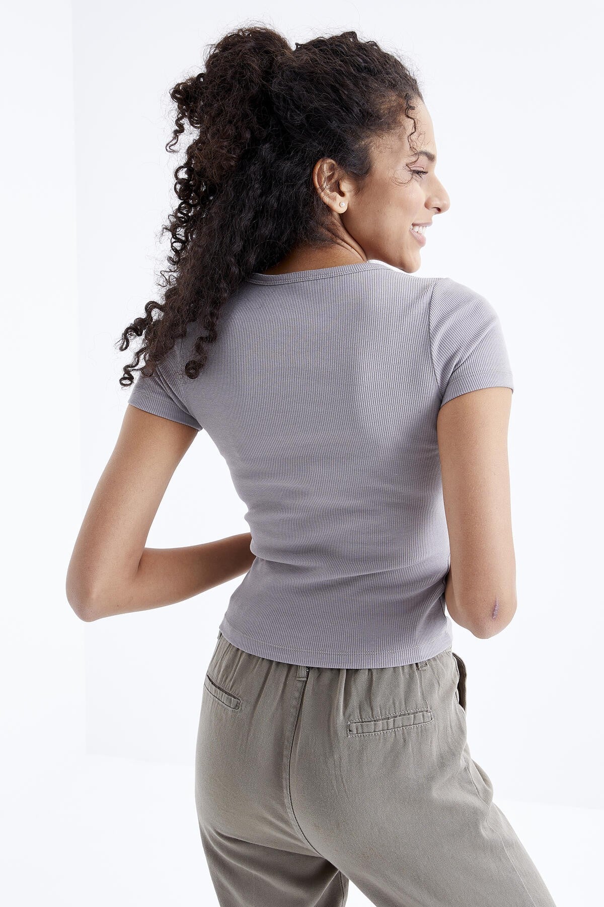 Gri Basic Short Sleeve O Neck Women's T-Shirt - 97202